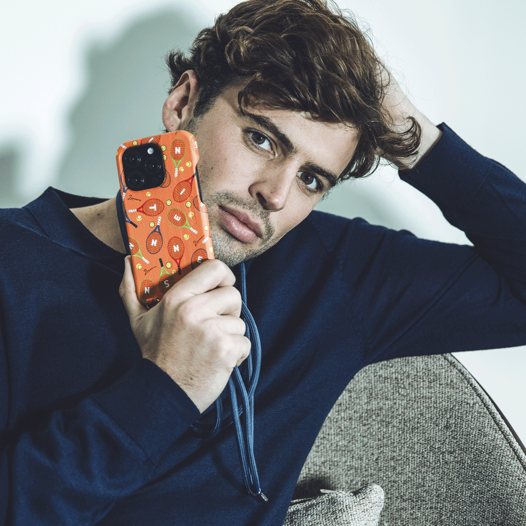 Coque iPhone MagSafe cuir avec anneaux MAX Tennis - Orange