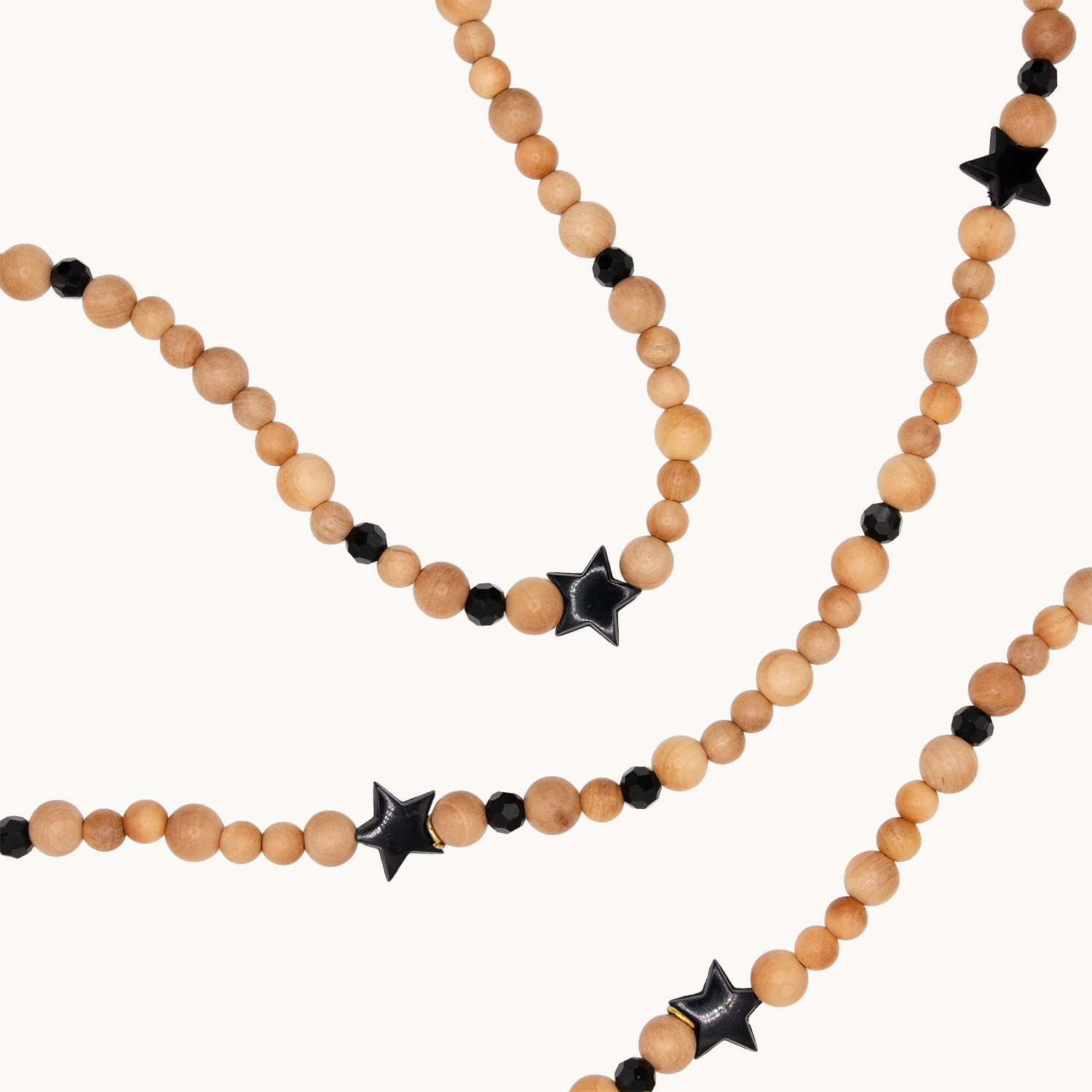 Chaîne pour téléphone perle de bois étoile noir