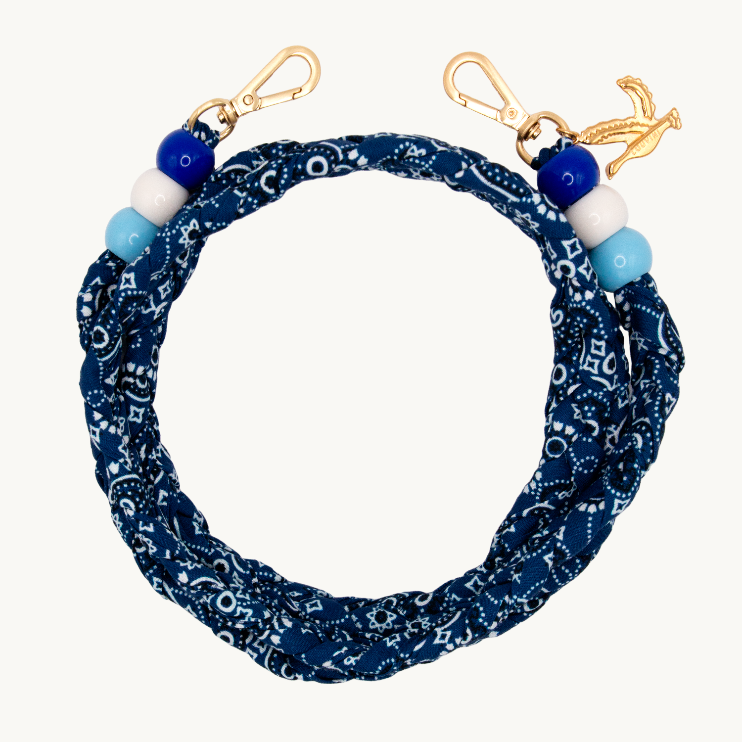 bandoulière tressée pour coque de téléphone imprimé bandana bleu à mousquetons
