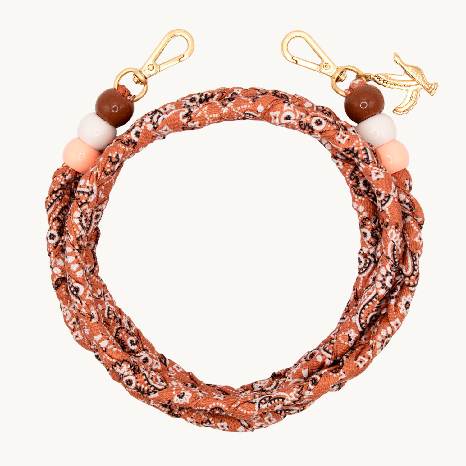 bandoulière tressée pour coque de téléphone imprimé bandana marron à mousquetons