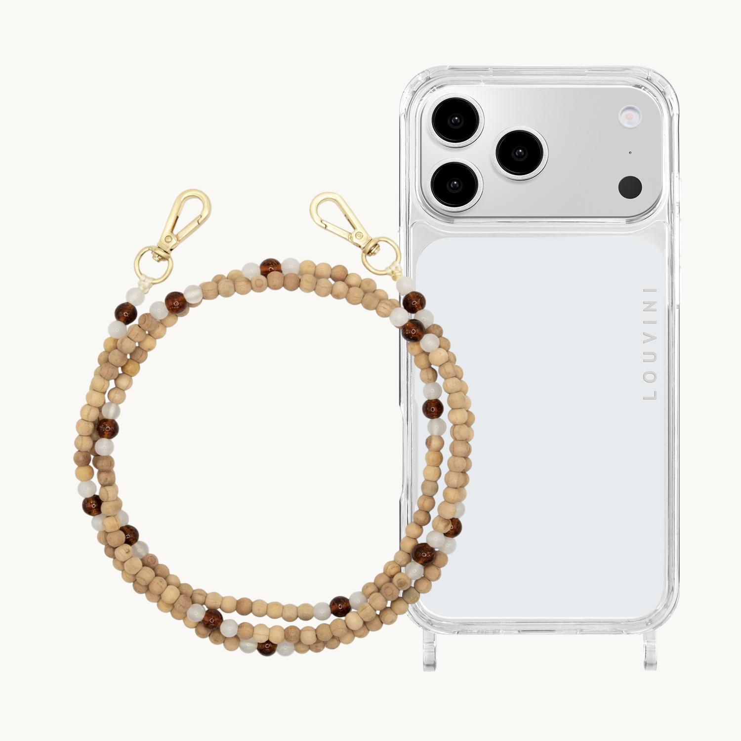 Coque iPhone CHARLIE & chaîne ARIELLE Blanc-Marron Sparkle
