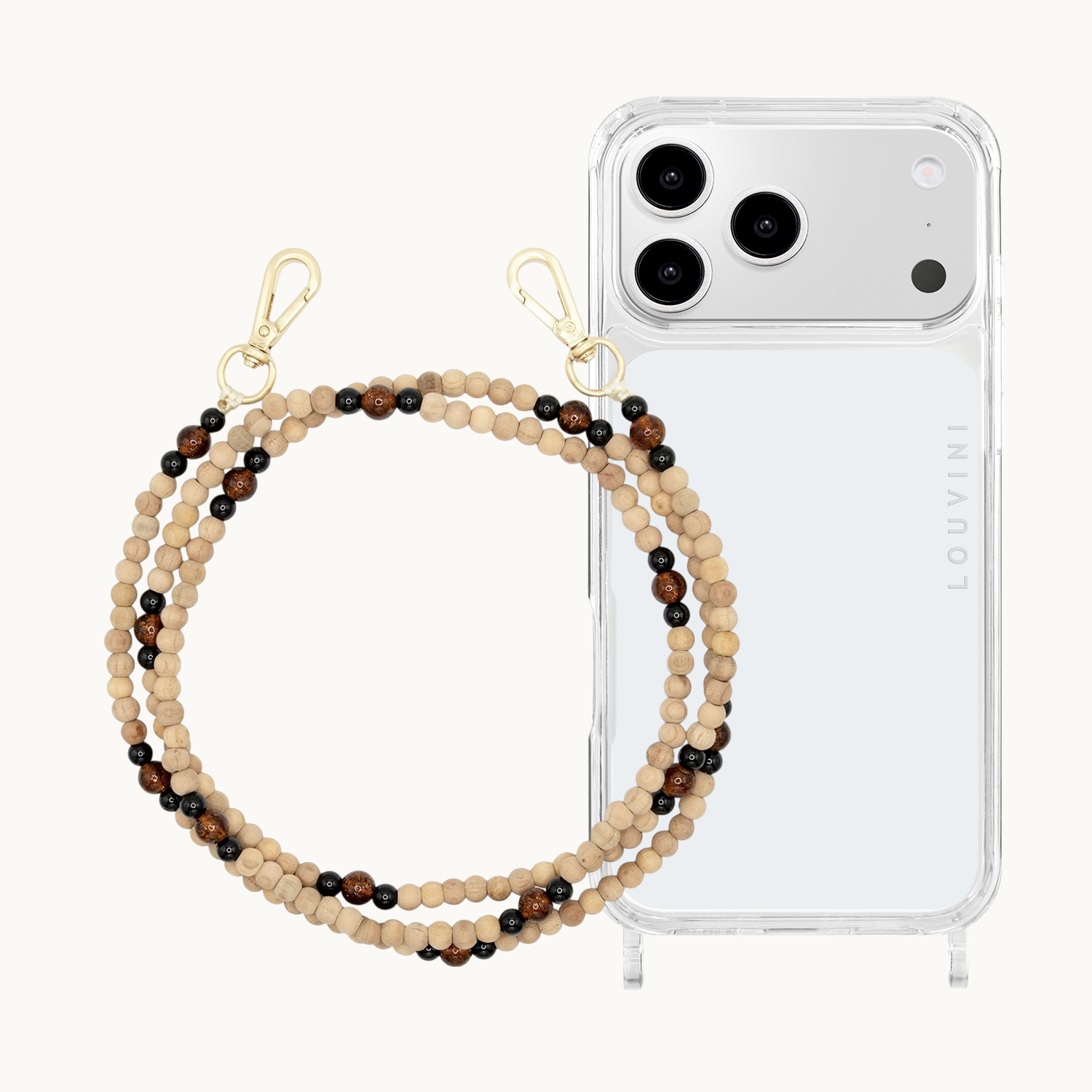 Coque iPhone CHARLIE & bandoulière ARIELLE Noir-Marron Sparkle