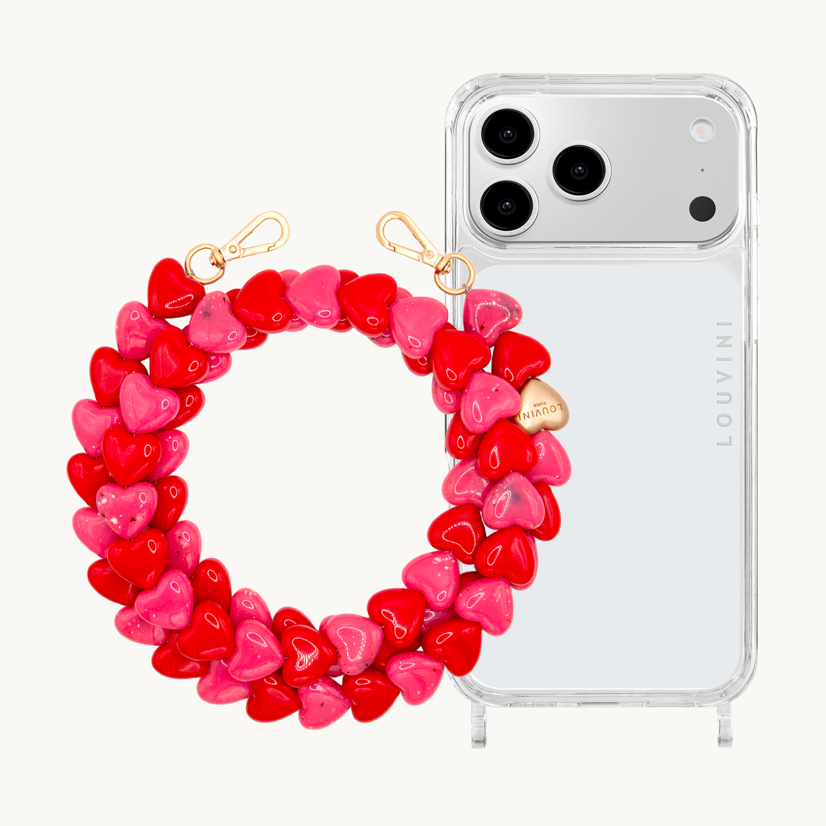 Coque iPhone CHARLIE & chaîne CUORE Rouge-Rose