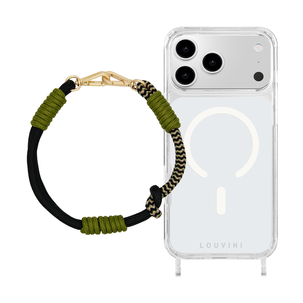 Coque iPhone MagSafe CHARLIE & Bracelet PETIT TESSA Noir-Kaki