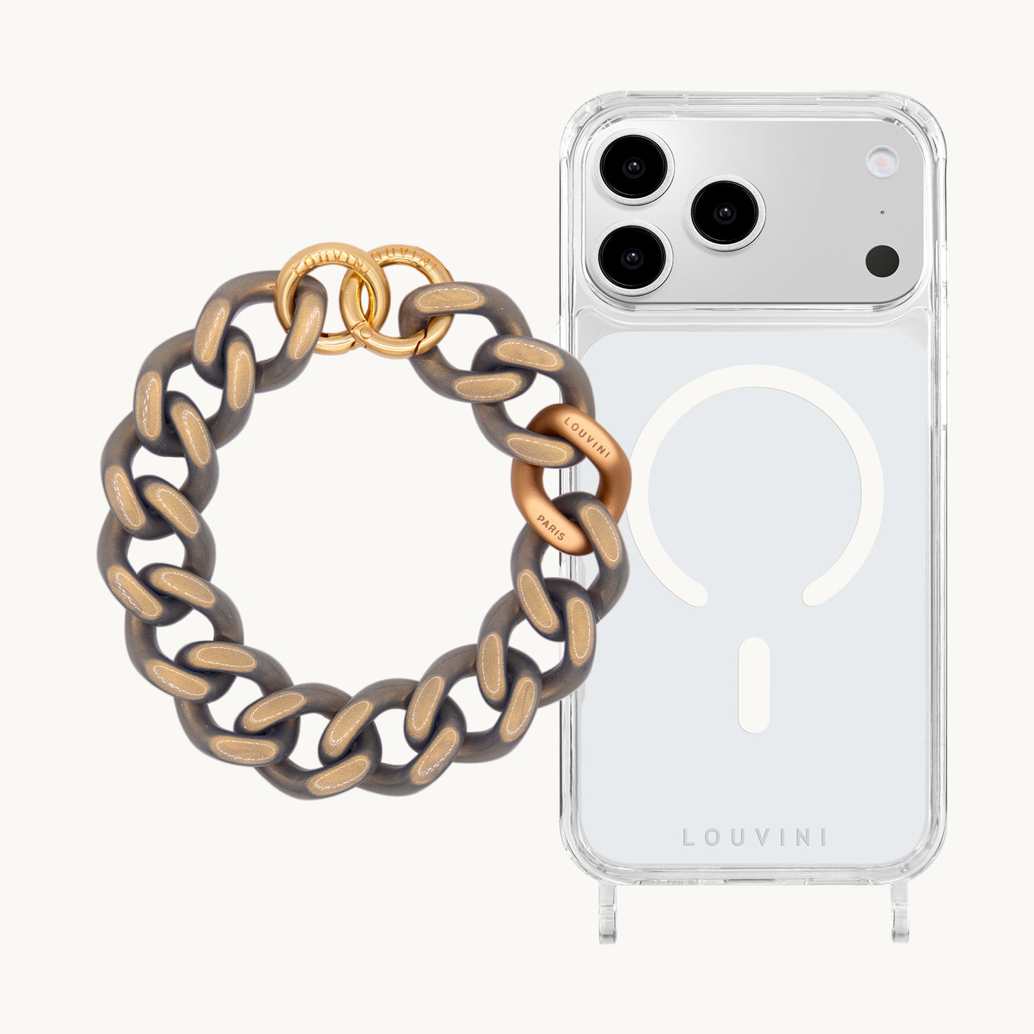 Coque iPhone MagSafe CHARLIE & Bracelet PETIT ZOE Gris-Doré