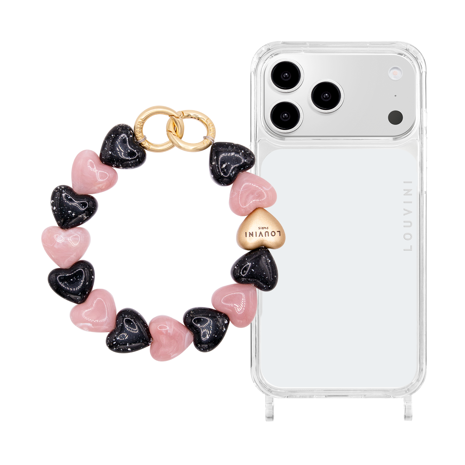 Coque iPhone CHARLIE & bracelet PETIT CUORE Noir-Rose