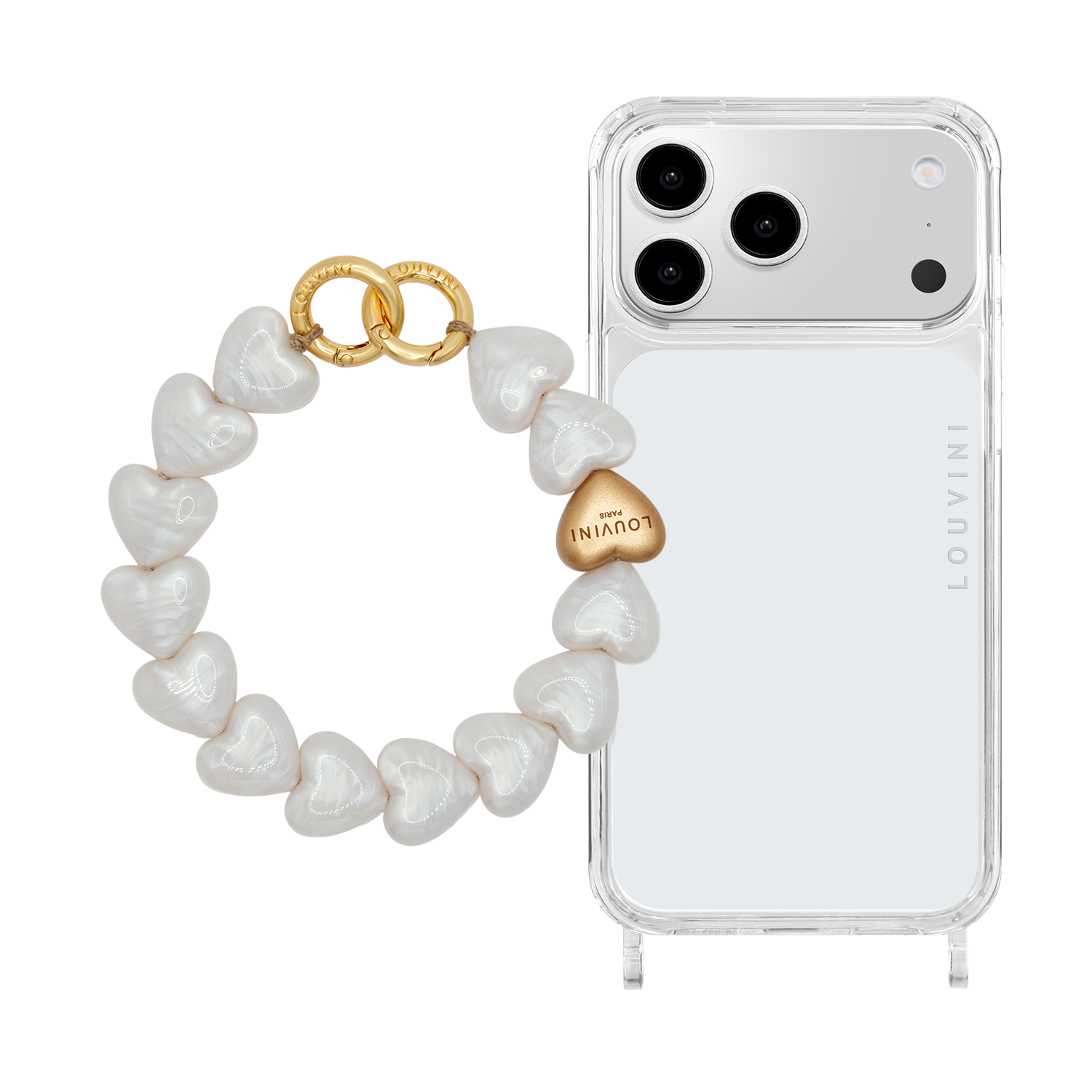 Coque iPhone CHARLIE & Bracelet PETIT CUORE Perles Blanches