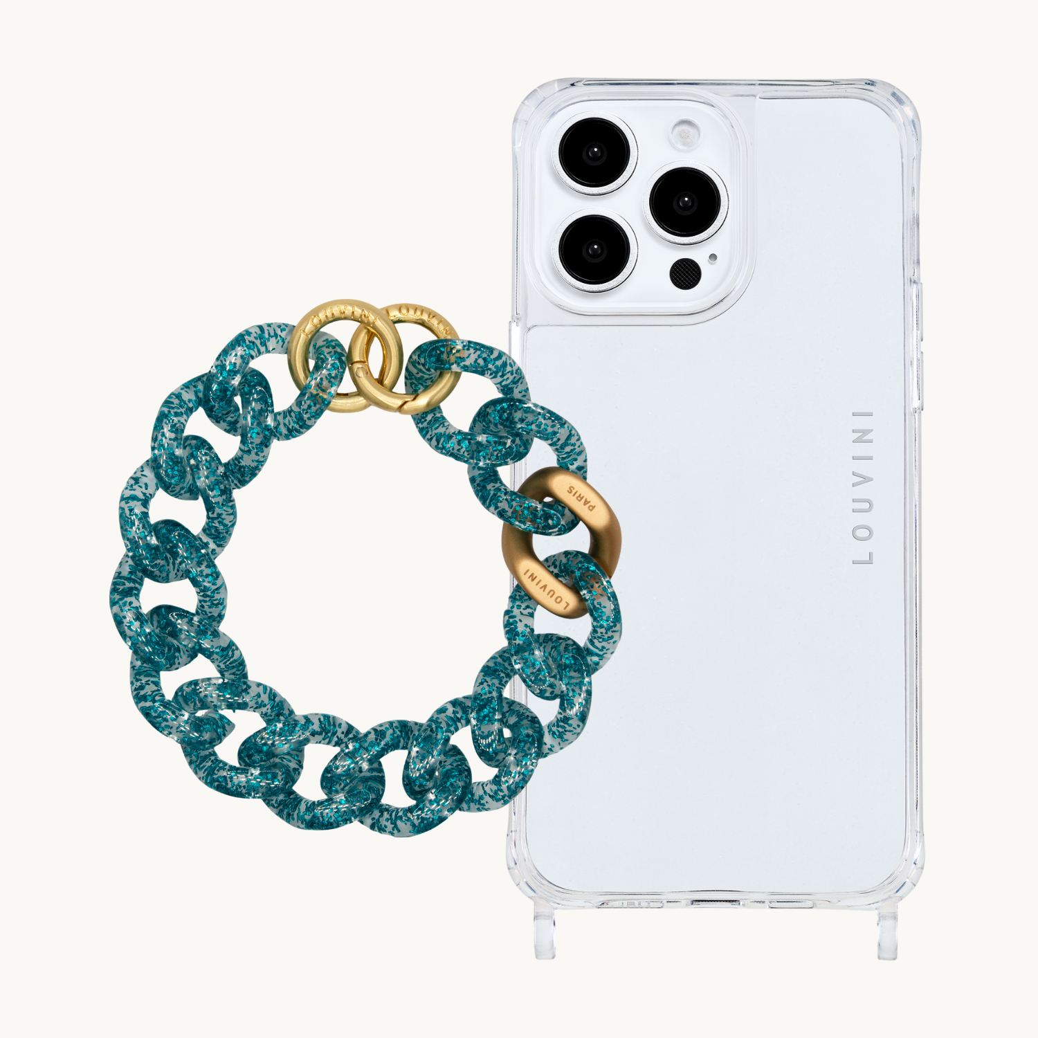 Ensemble coque pour téléphone transparente avec bracelet bleu paillette
