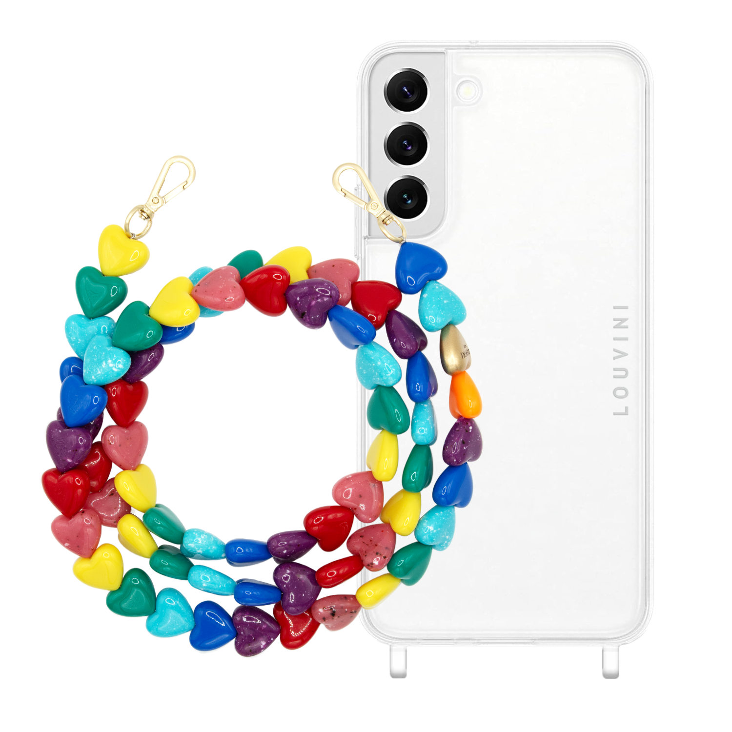 ensemble coque pour téléphone transparente et cordon arc en ciel