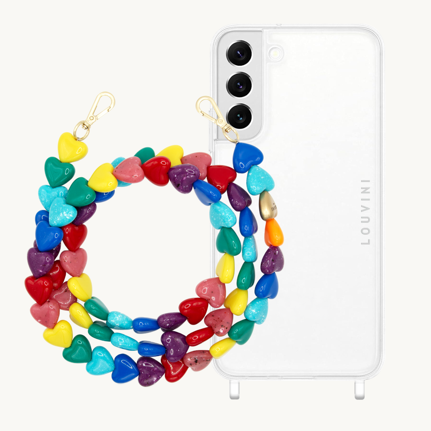 ensemble coque pour téléphone transparente et chaîne arc en ciel