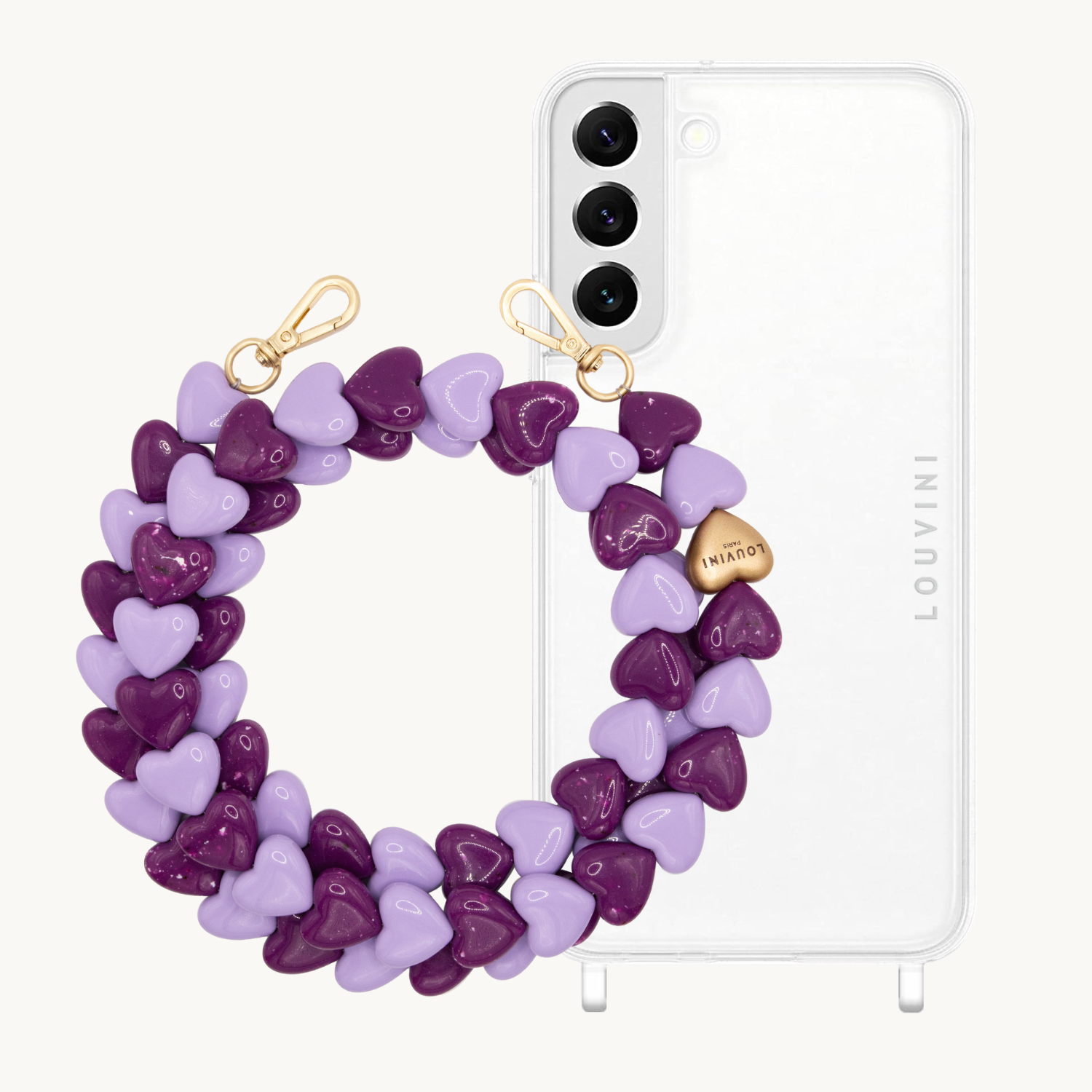 ensemble coque samsung et chaîne en forme de coeurs en résine
