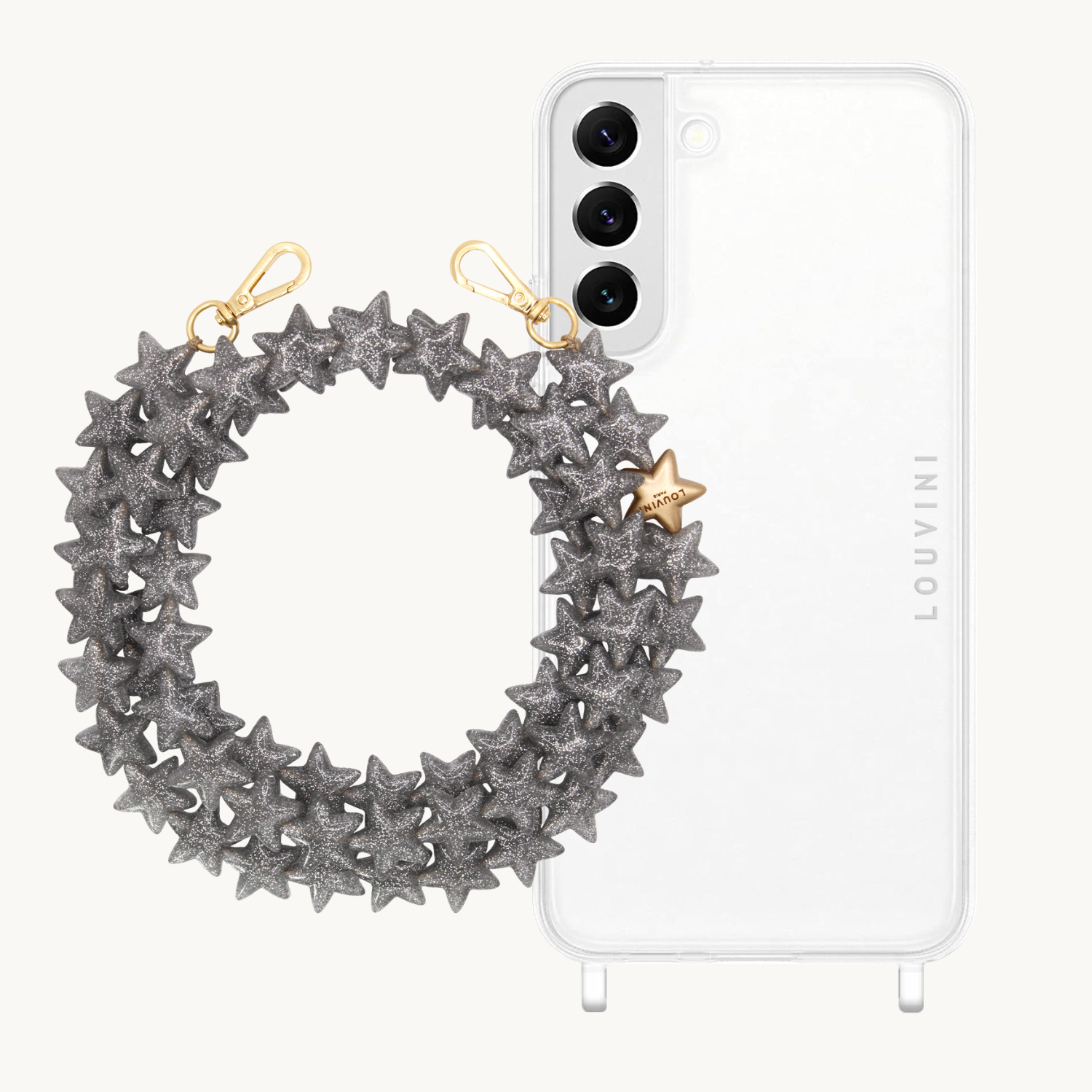 ensemble coque de téléphone transparente avec chaîne étoiles en résine