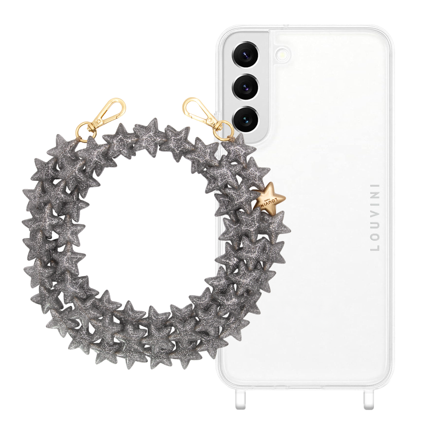 ensemble coque de téléphone transparente avec chaîne étoiles en résine