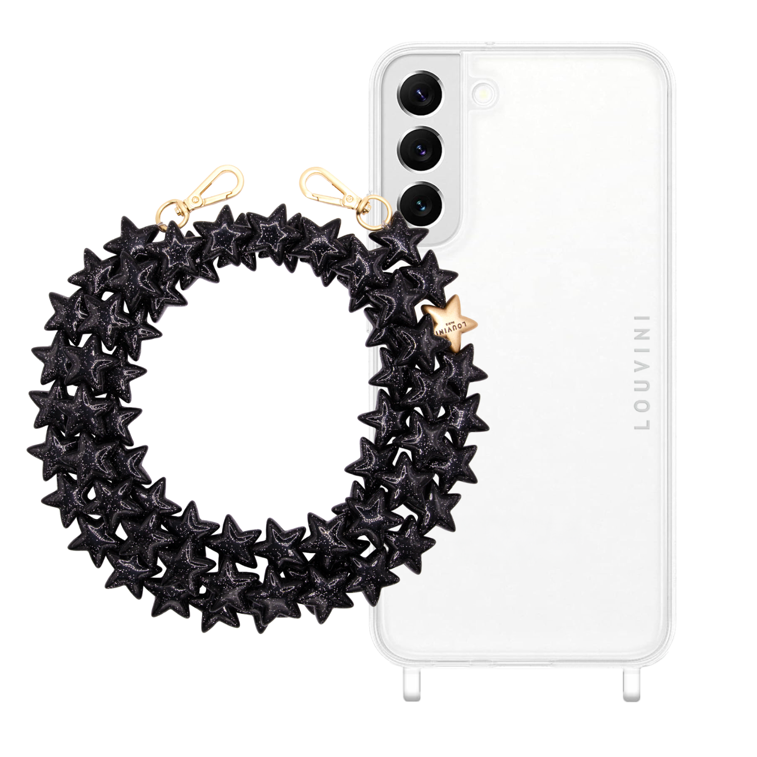 ensemble coque de téléphone transparente avec chaîne étoiles en résine
