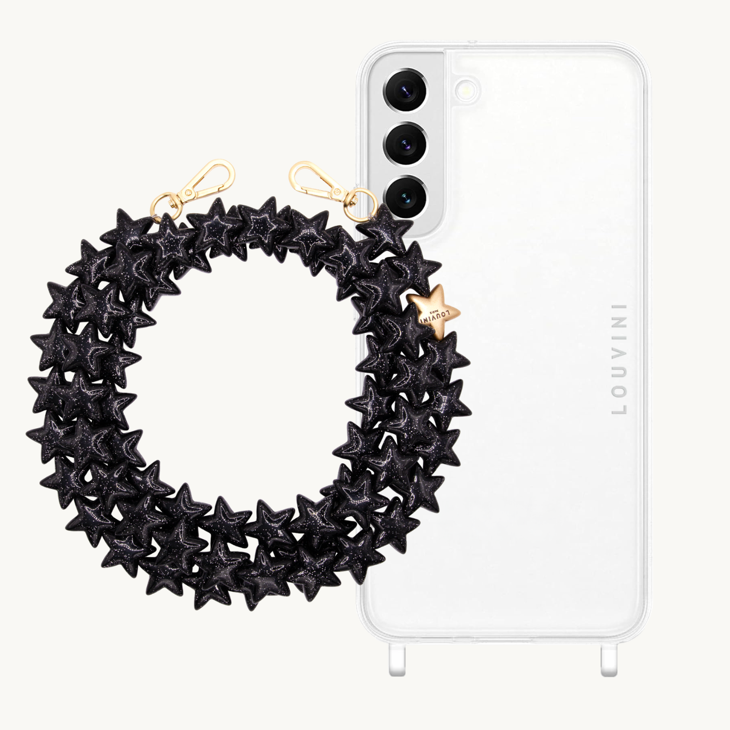 ensemble coque de téléphone transparente avec chaîne étoiles en résine