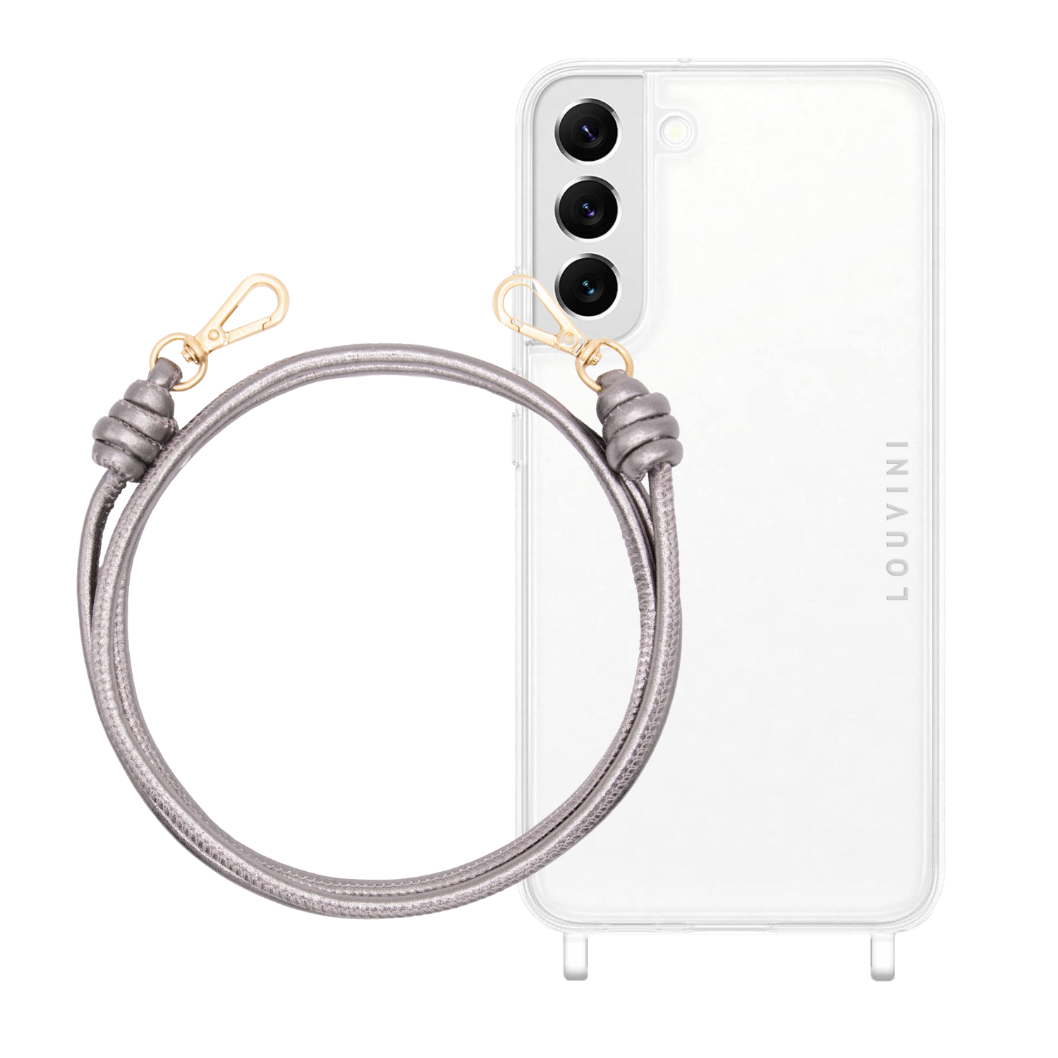 ensemble coque de téléphone transparente avec cordon en cuir