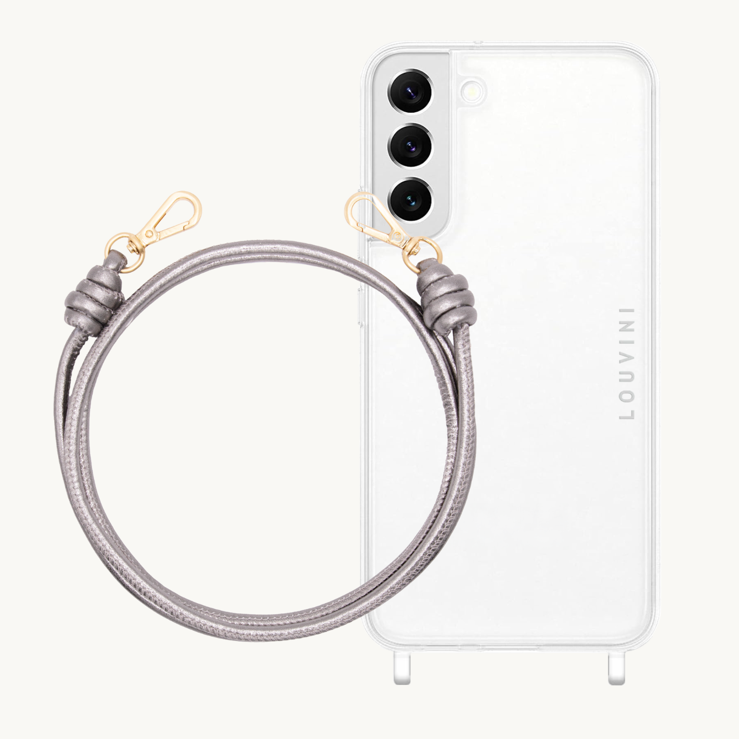 ensemble coque de téléphone transparente avec cordon en cuir