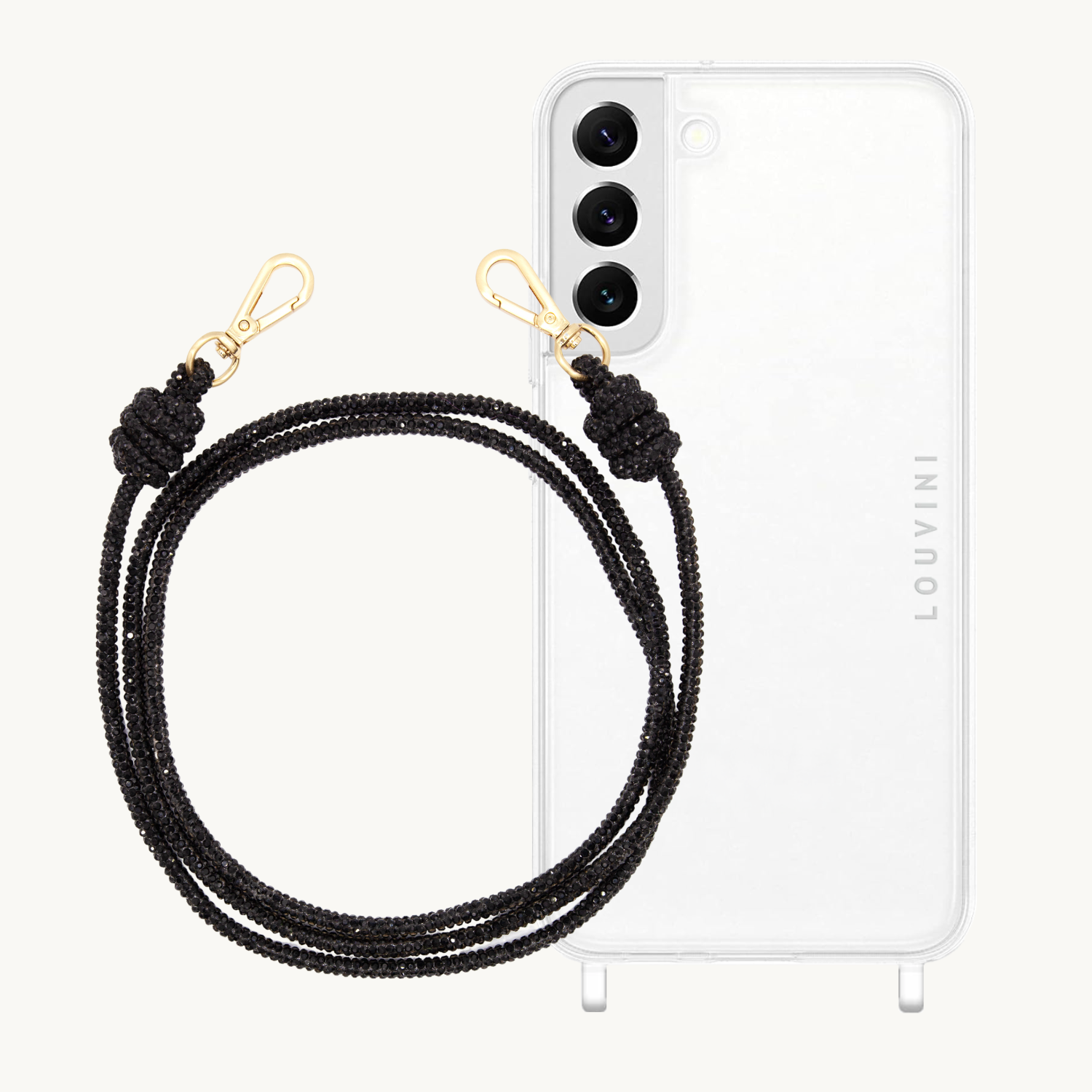 ensemble coque samsung et cordon de téléphone noir à strass