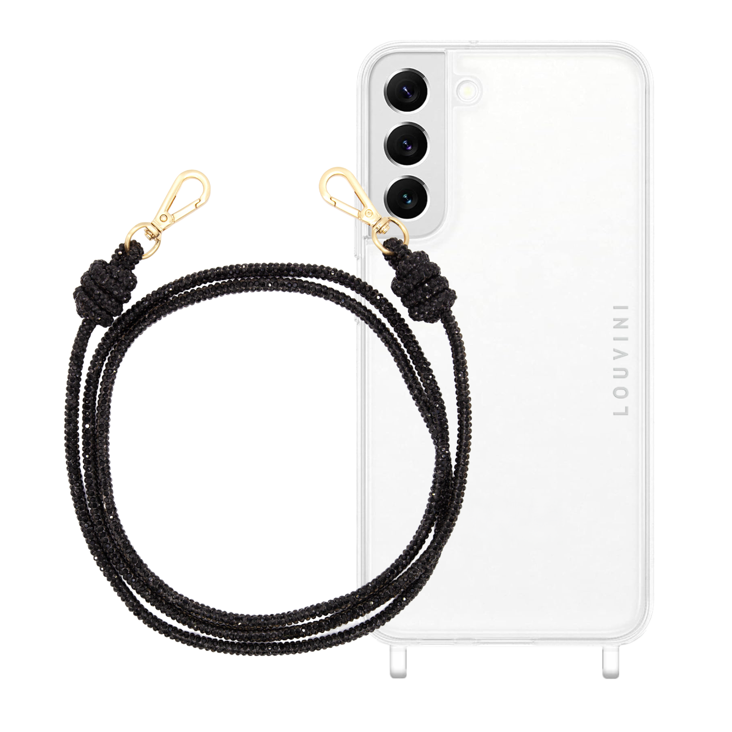 ensemble coque samsung et cordon de téléphone noir à strass
