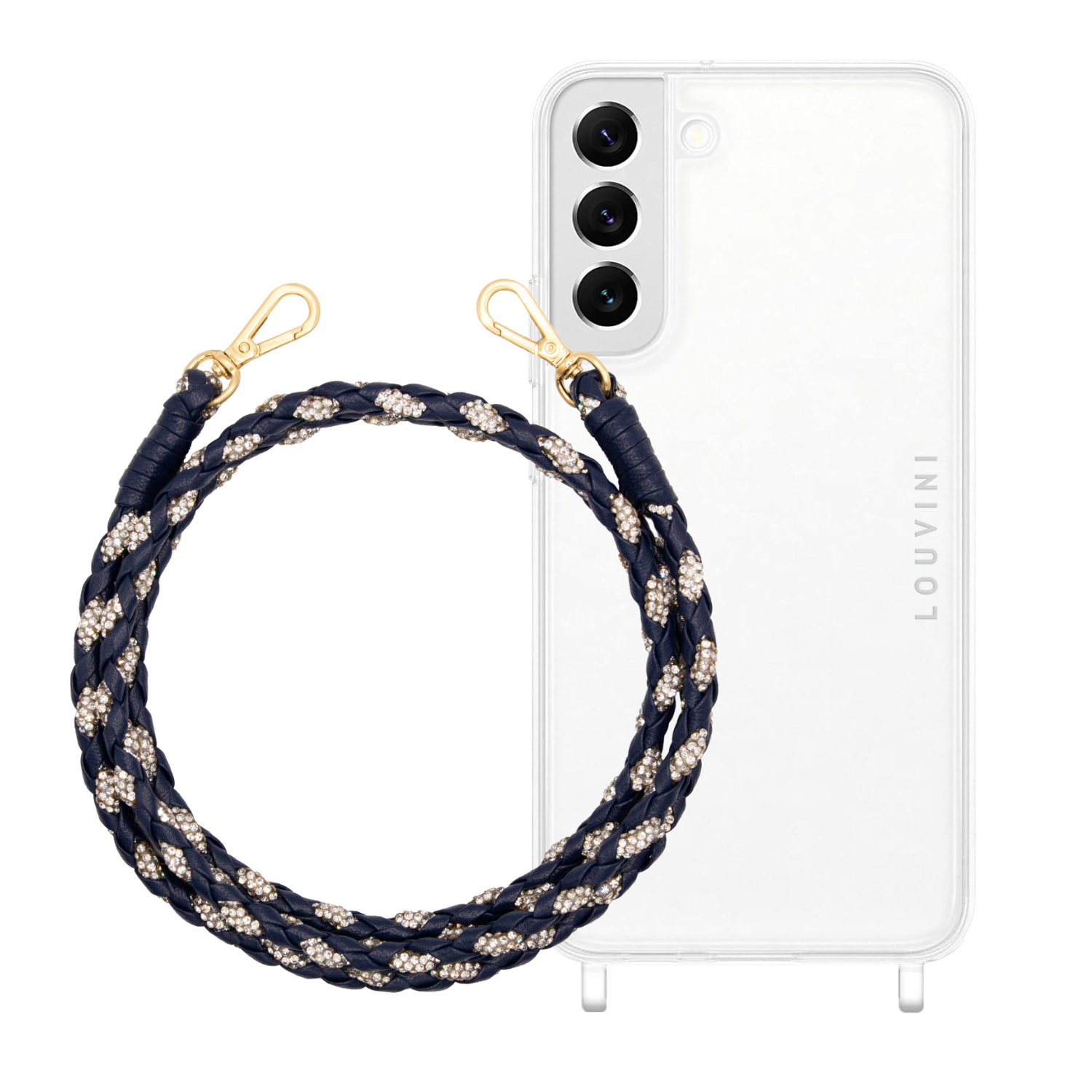 ensemble coque samsung et chaîne de téléphone en cuir et strass