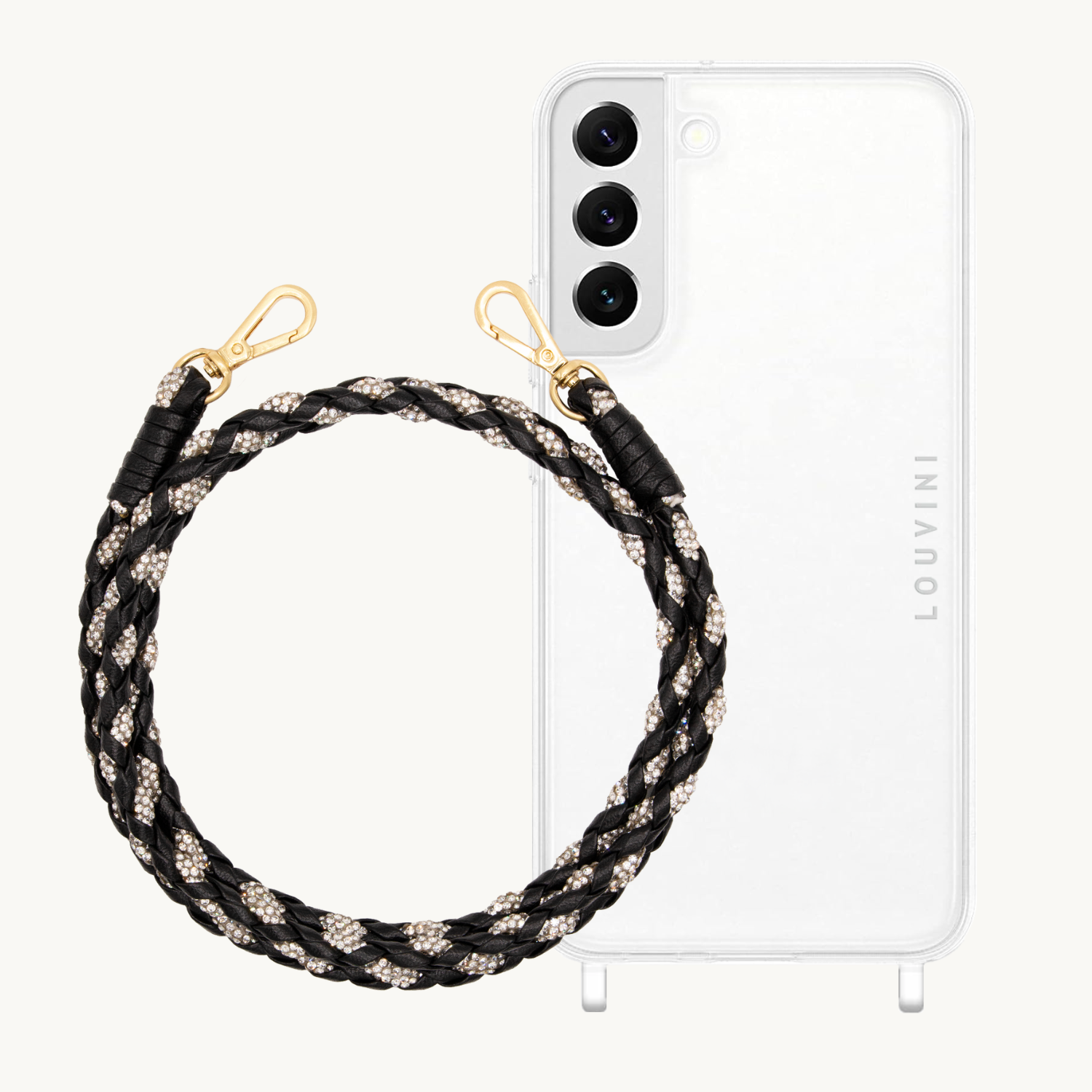 ensemble coque samsung et chaîne de téléphone en cuir et strass
