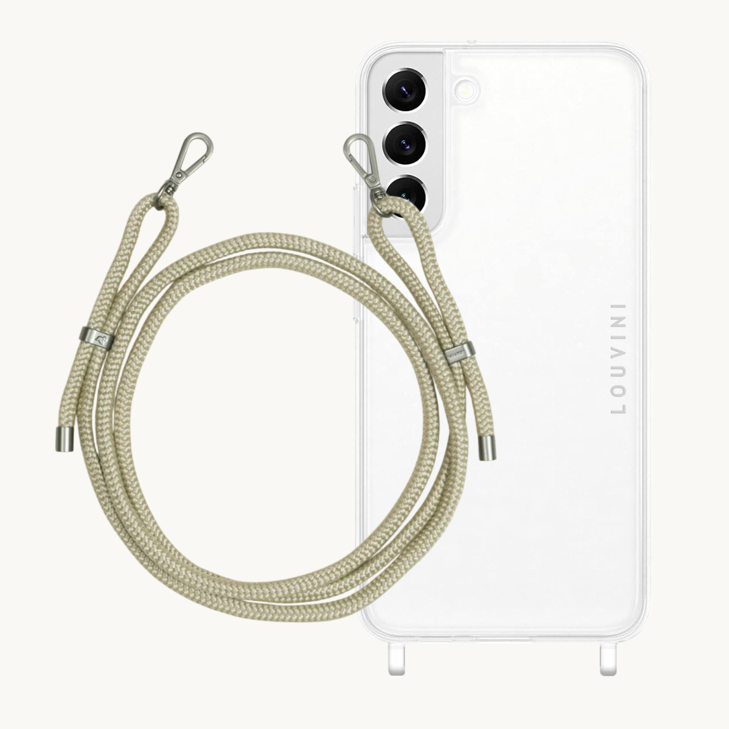 ensemble coque pour téléphone transparente avec cordon sable