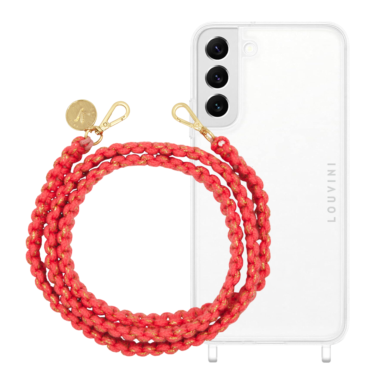 ensemble coque pour téléphone transparente et cordon rose