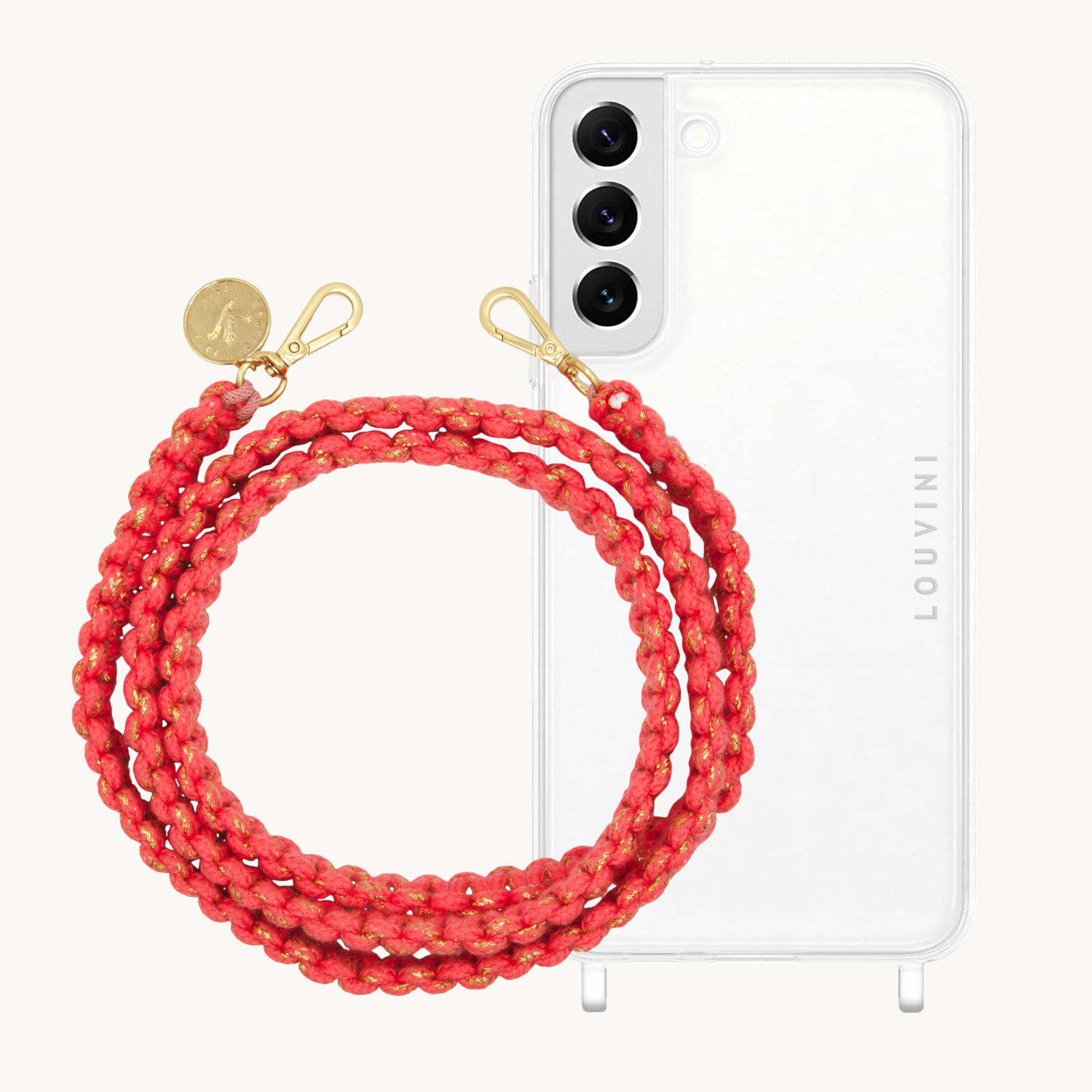 ensemble coque pour téléphone transparente et cordon rose