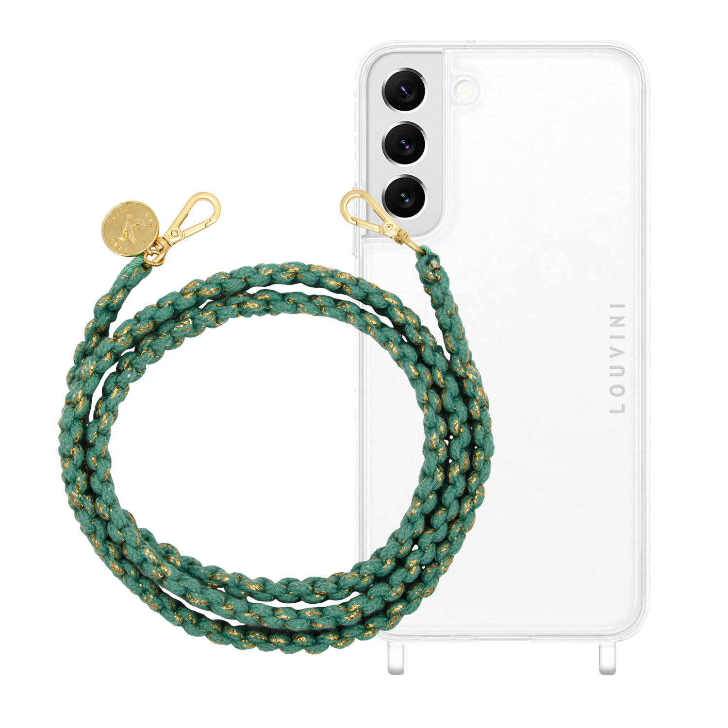 ensemble coque pour téléphone transparente et cordon turquoise