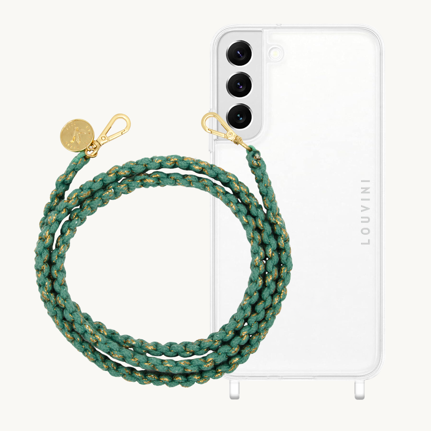 ensemble coque pour téléphone transparente et cordon turquoise