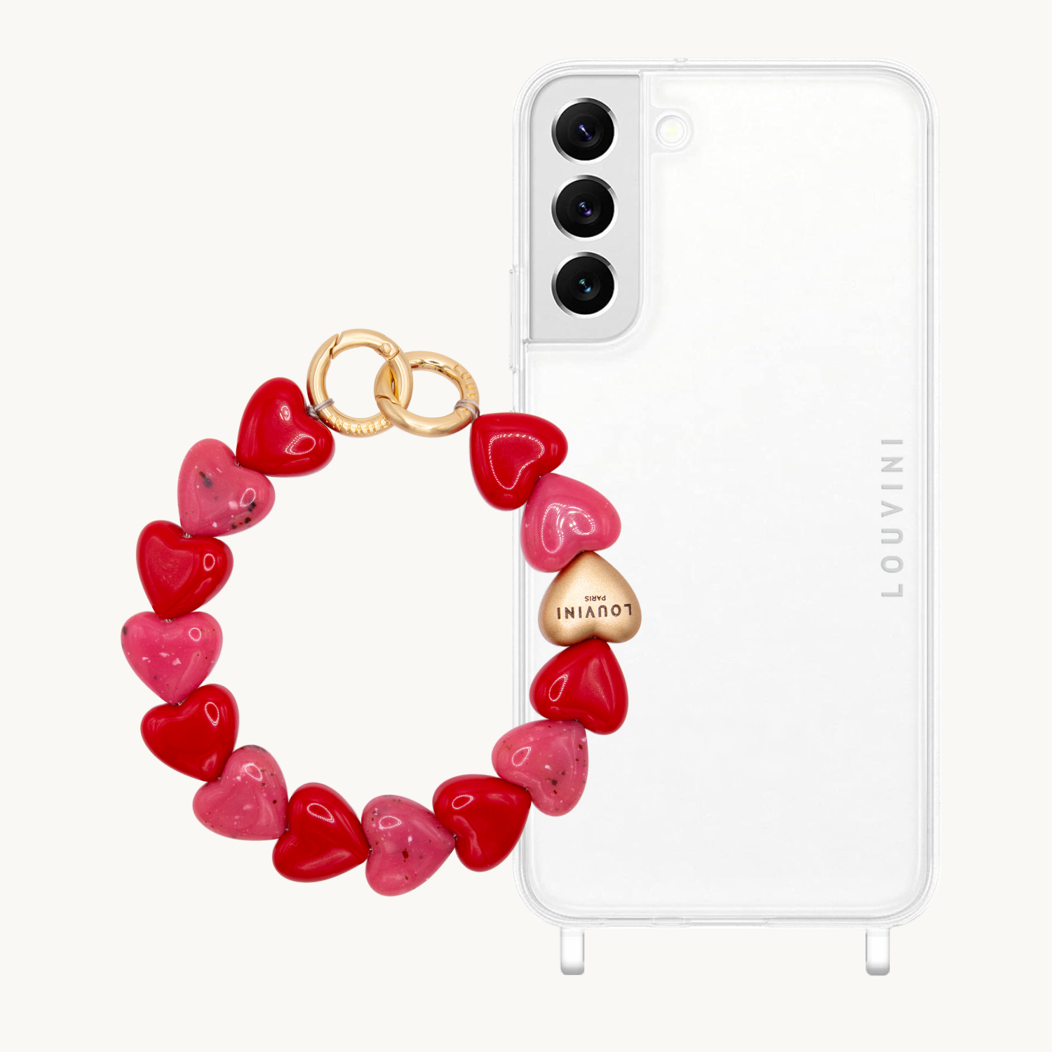 ensemble coque samsung et bracelet en forme de coeurs en résine