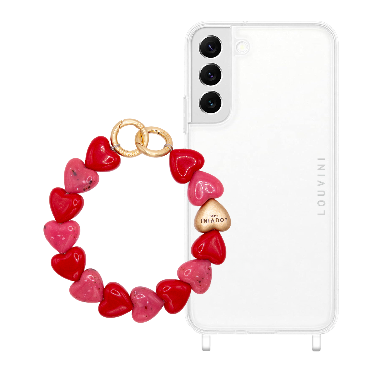 ensemble coque samsung et bracelet en forme de coeurs en résine