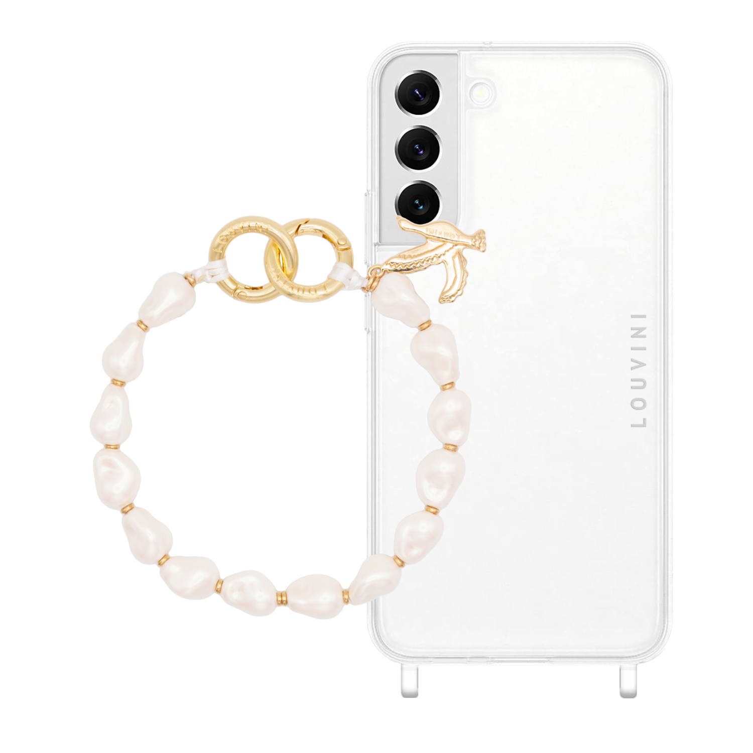ensemble coque samsung et bracelet de téléphone en pierre rose
