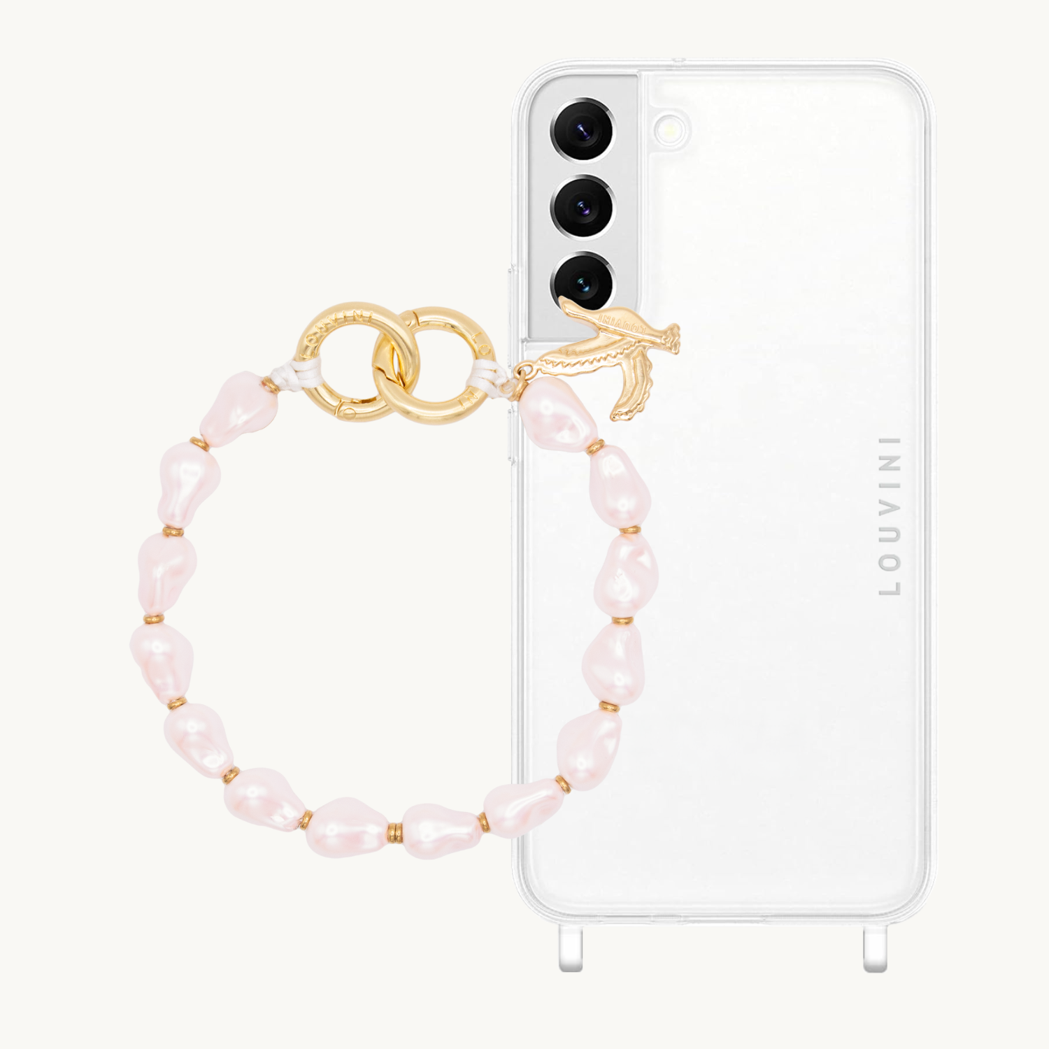 ensemble coque samsung et bracelet de téléphone en pierre rose