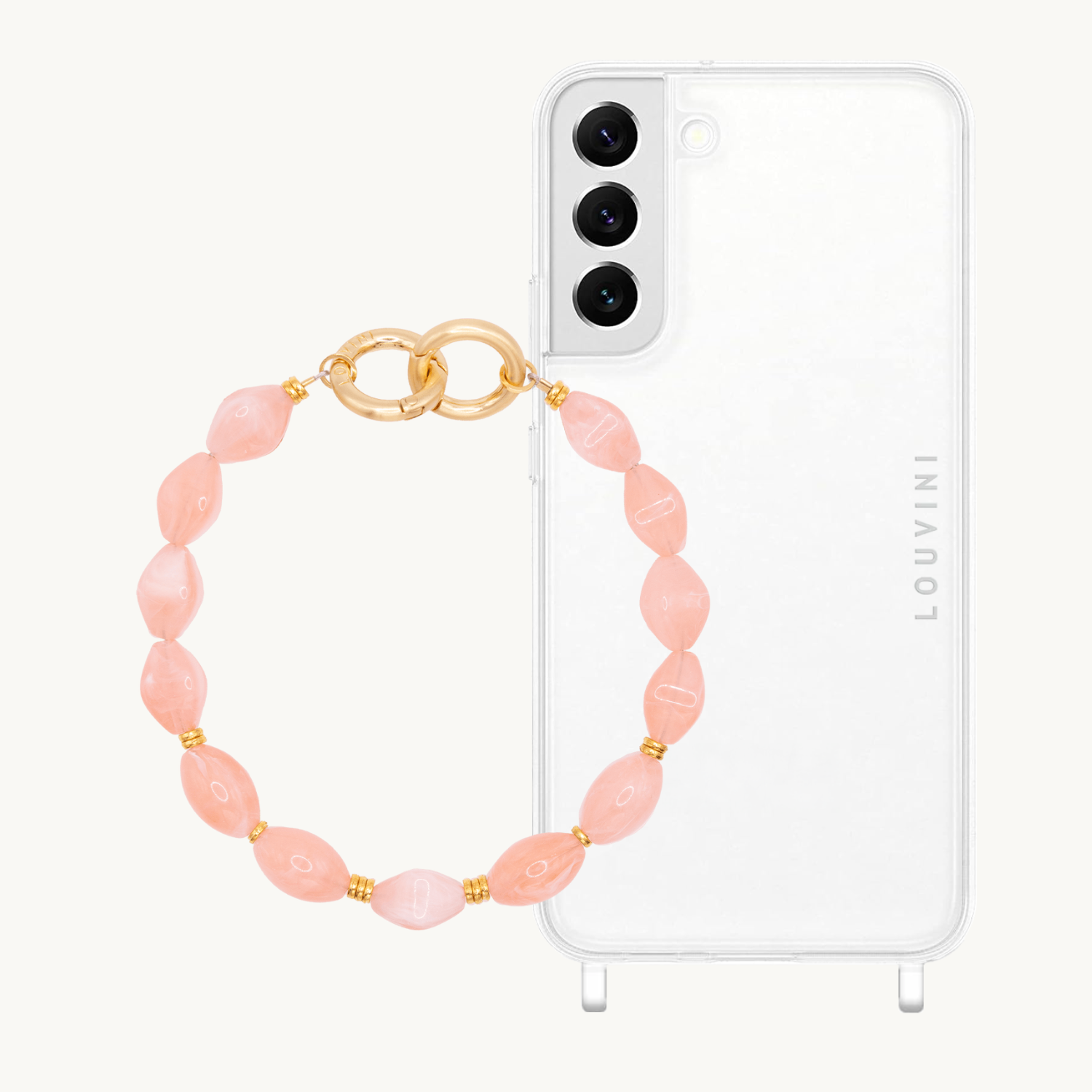 ensemble coque samsung et bracelet de téléphone en pierre rose