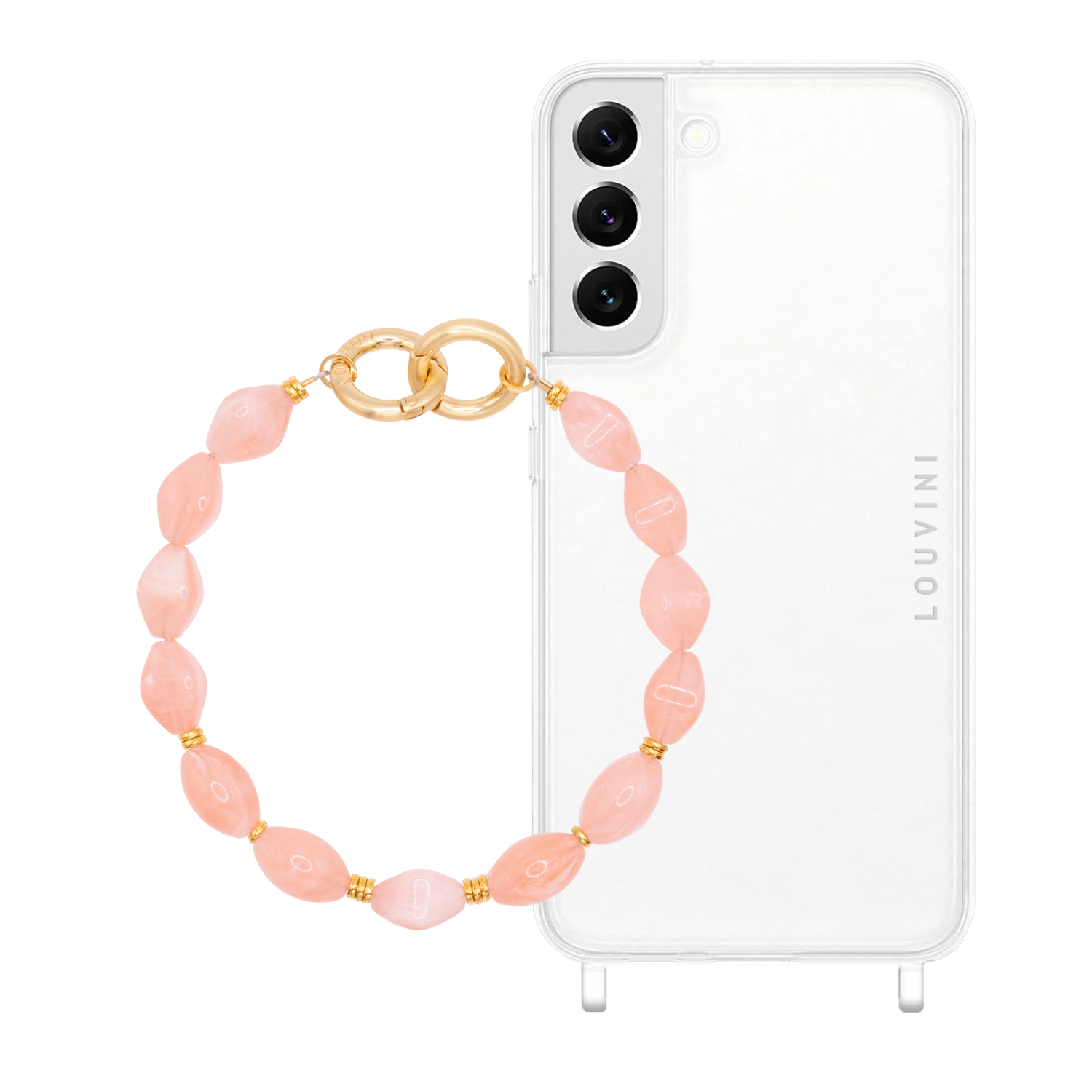 ensemble coque samsung et bracelet de téléphone en pierre rose