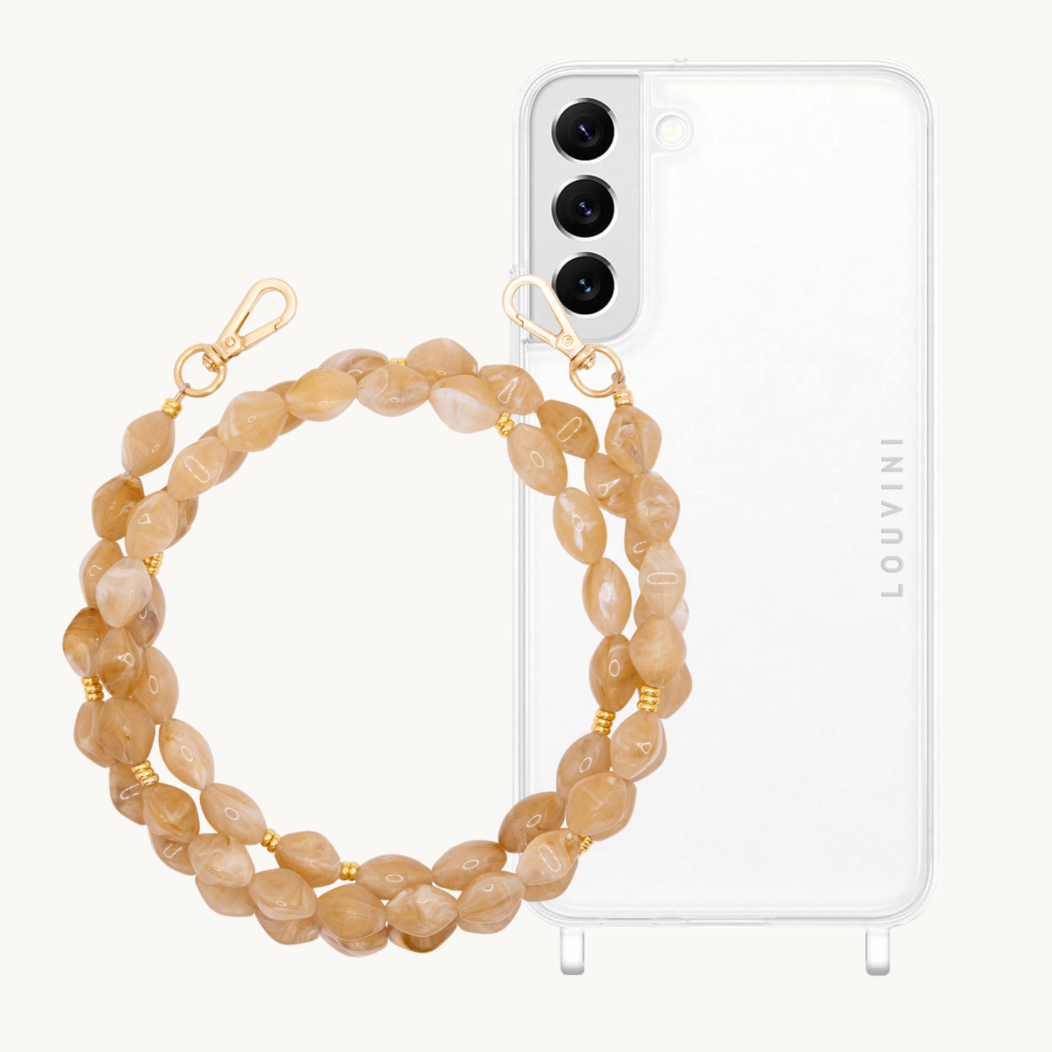 ensemble coque samsung et chaîne de téléphone en pierre marron claire