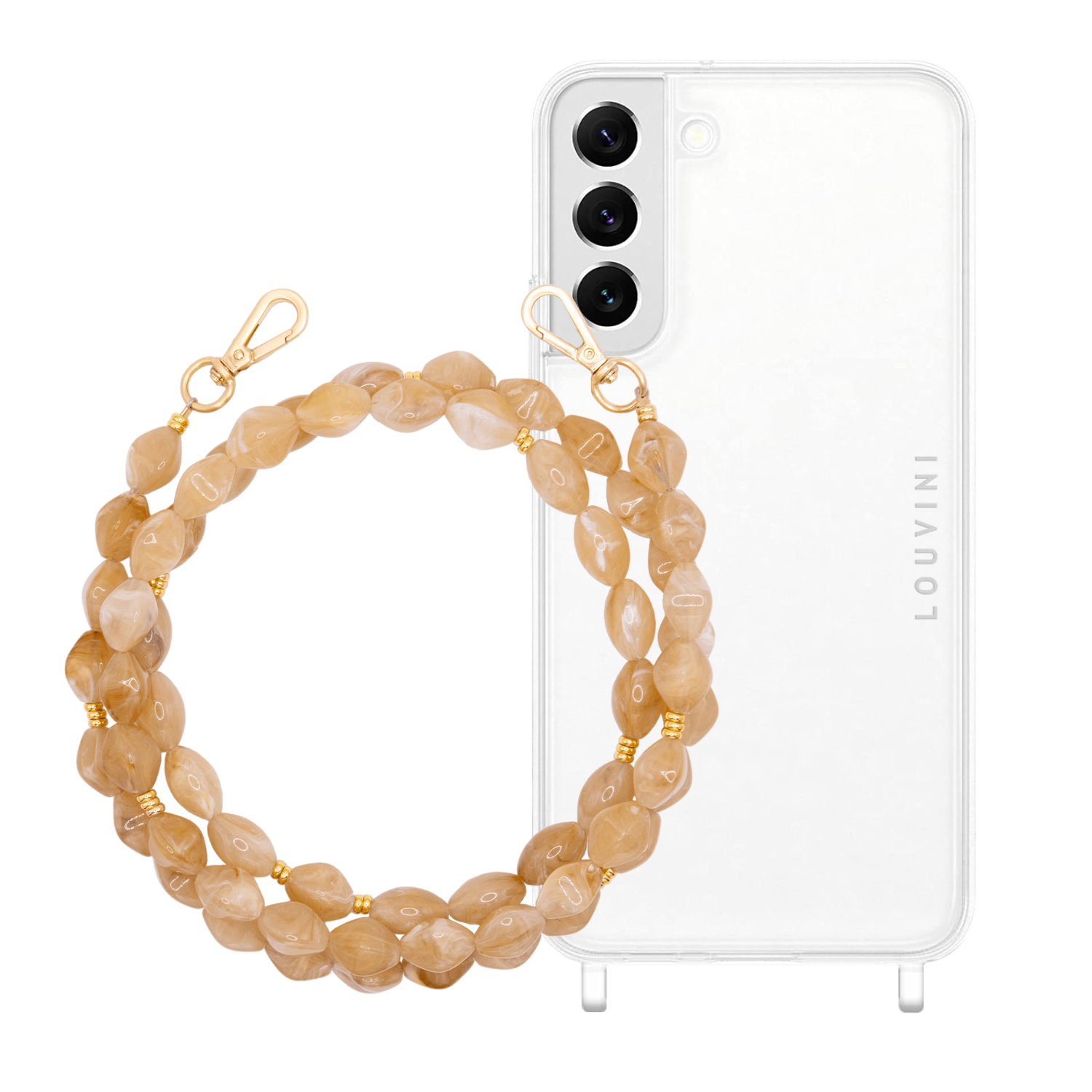 ensemble coque samsung et chaîne de téléphone en pierre marron claire