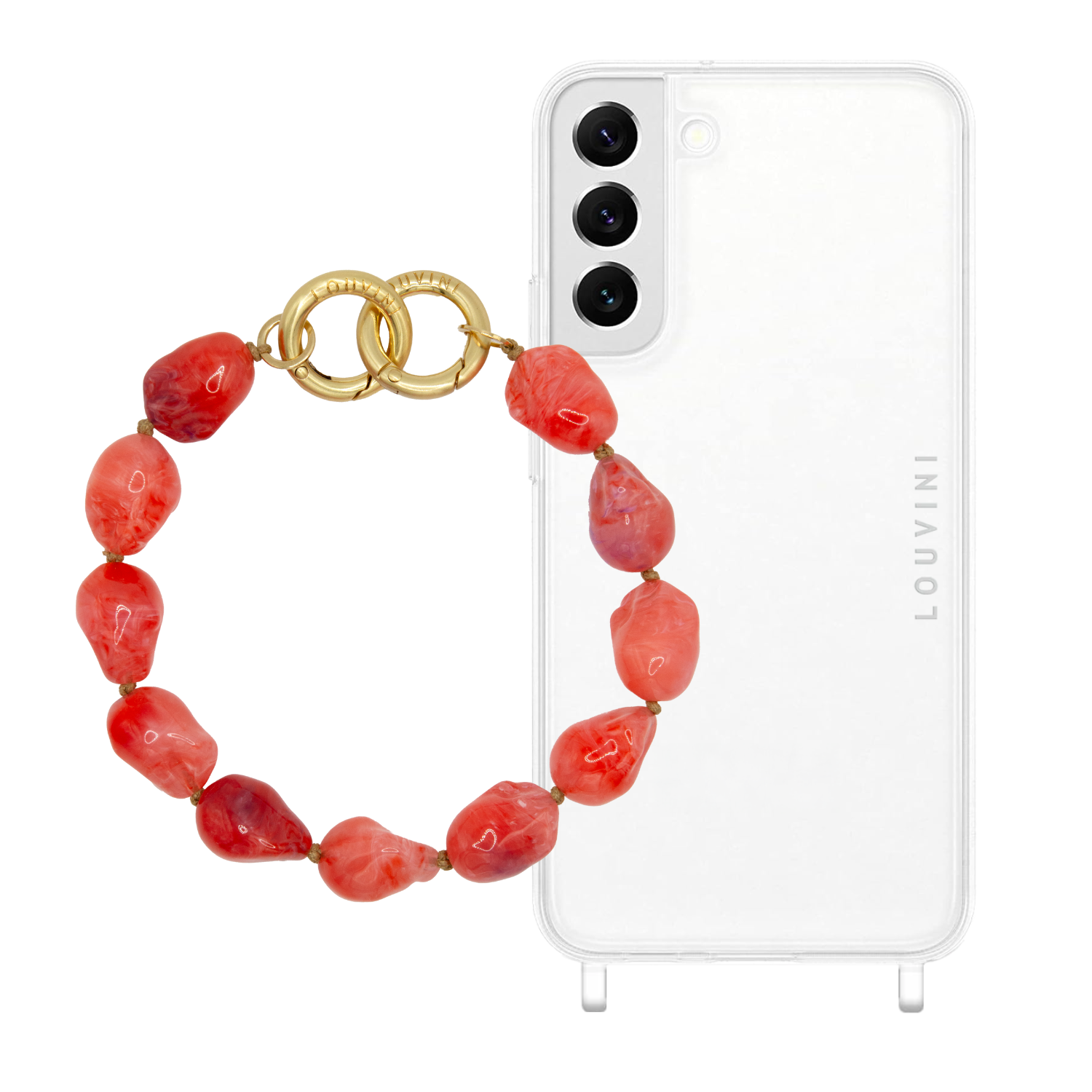 ensemble coque iPhone et bracelet de téléphone en pierre corail