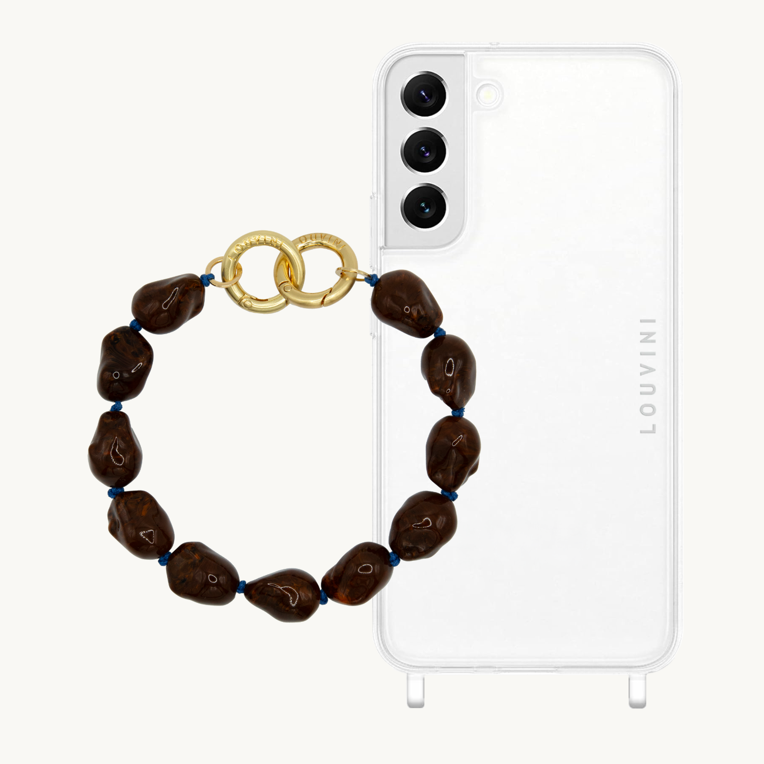 ensemble coque samsung et bracelet de téléphone marron foncé