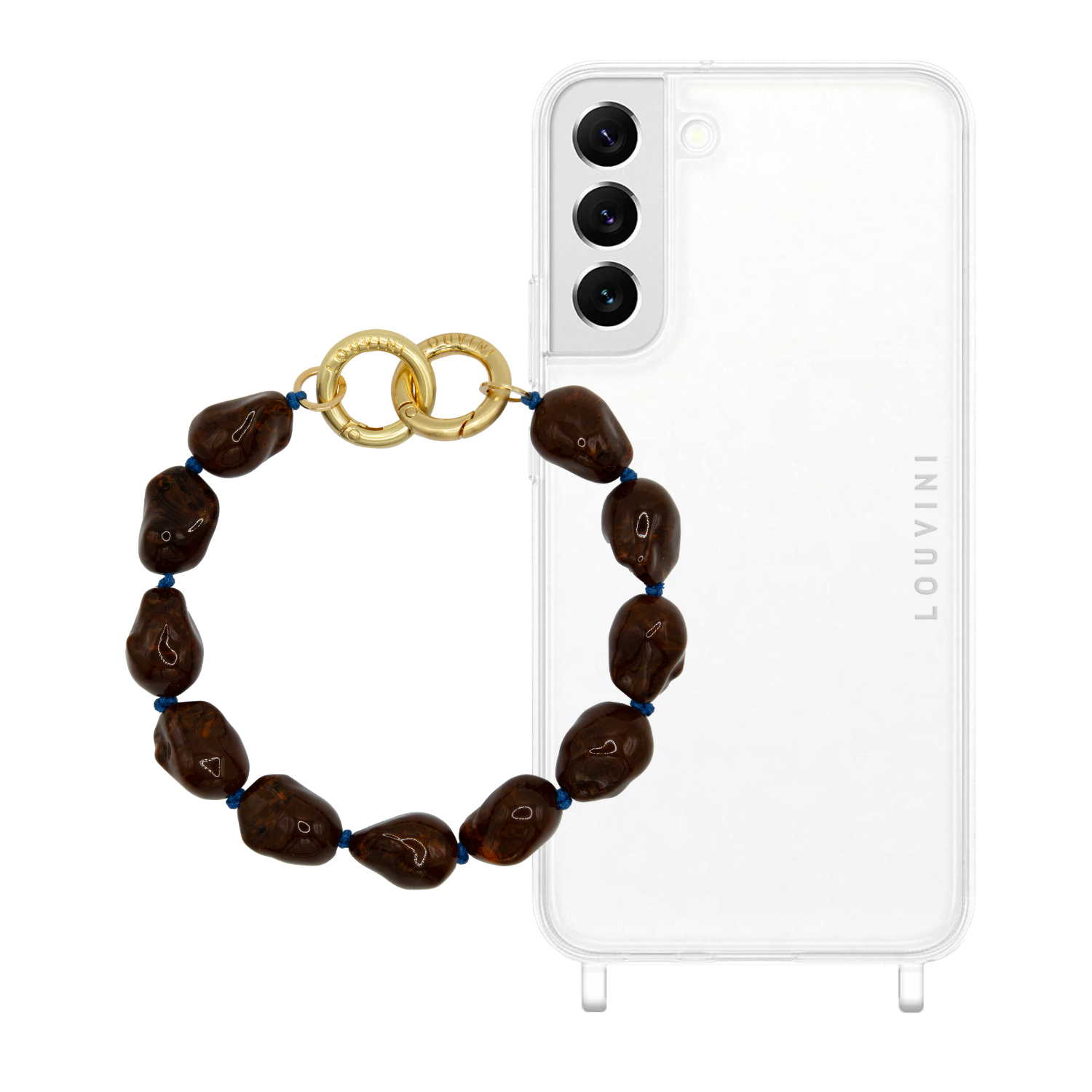 ensemble coque samsung et bracelet de téléphone marron foncé