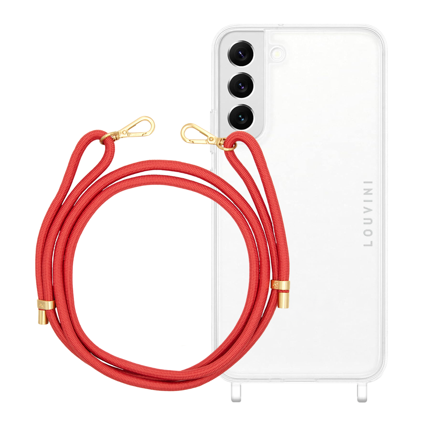 ensemble coque pour téléphone transparente et cordon rouge