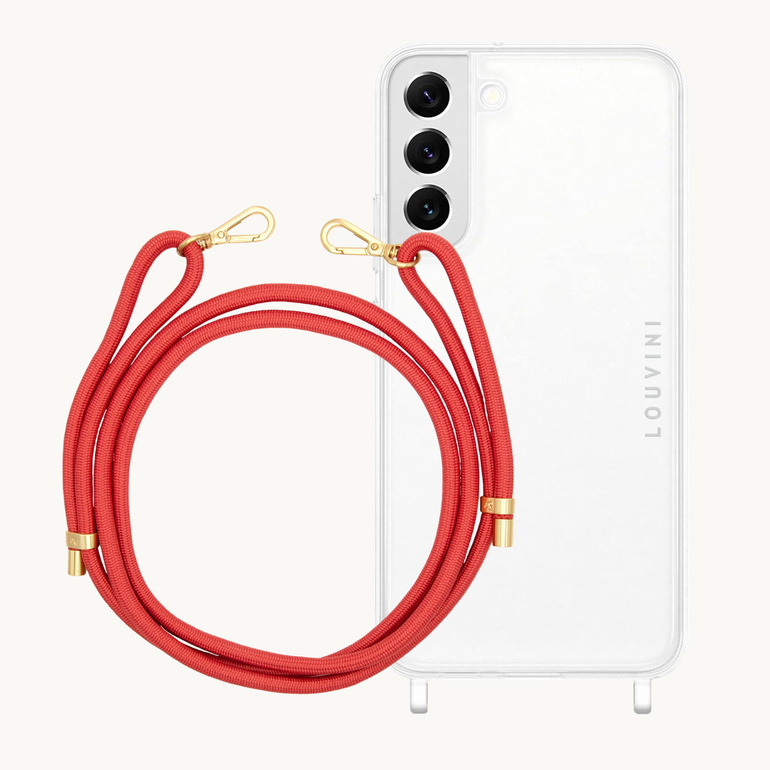 ensemble coque pour téléphone transparente et cordon rouge