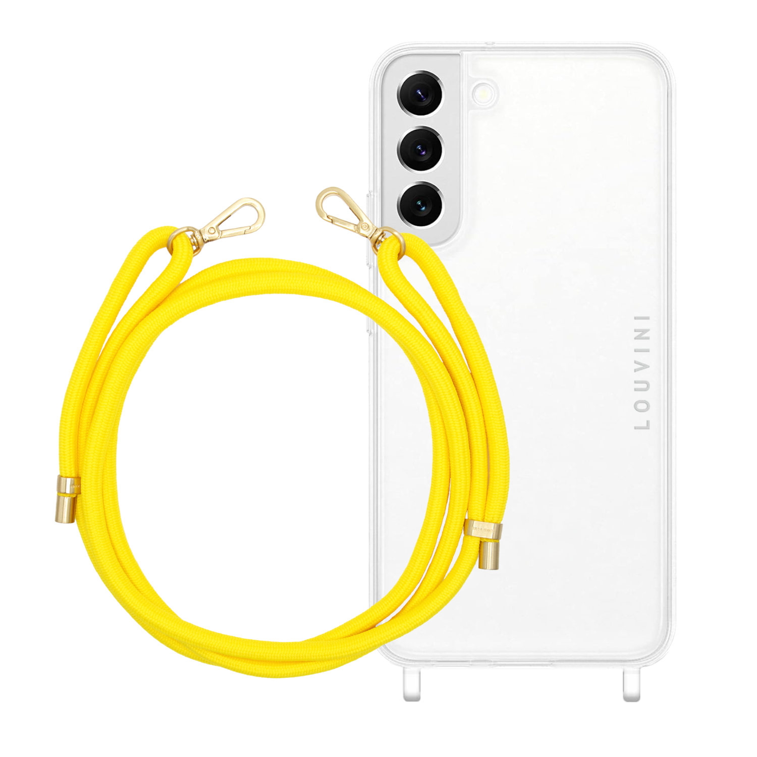 ensemble coque pour téléphone transparente et cordon jaune soleil