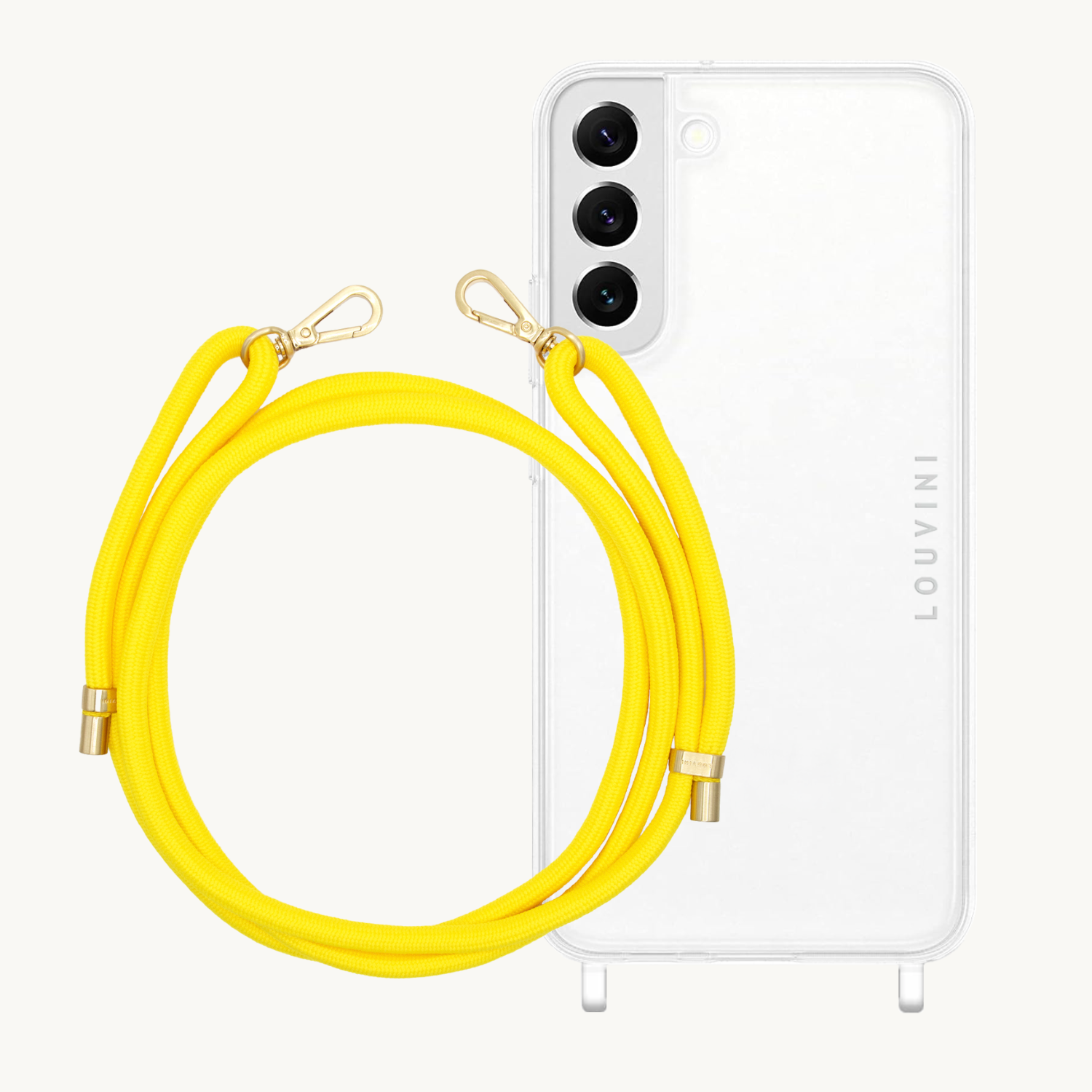 ensemble coque pour téléphone transparente et cordon jaune soleil