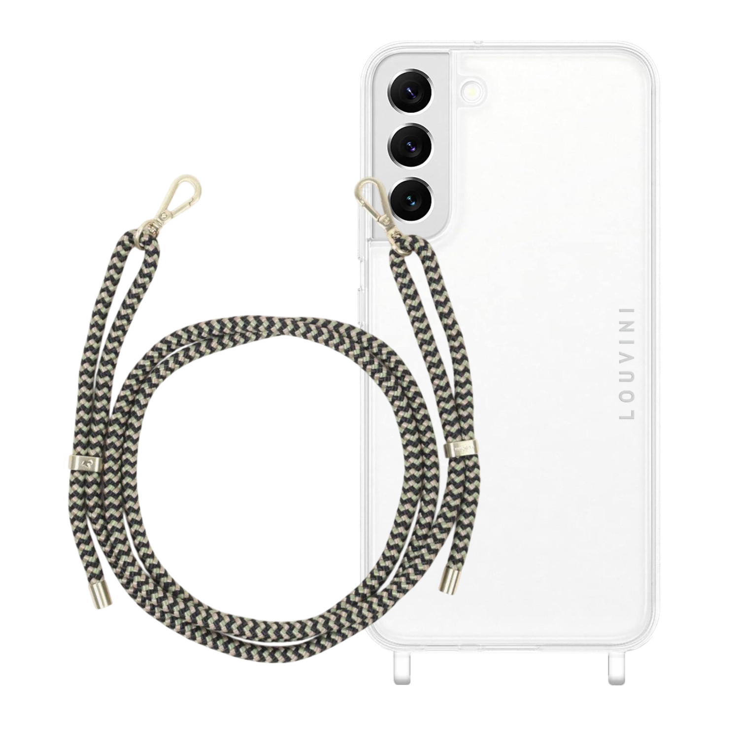 ensemble coque pour téléphone transparente et cordon noir vert