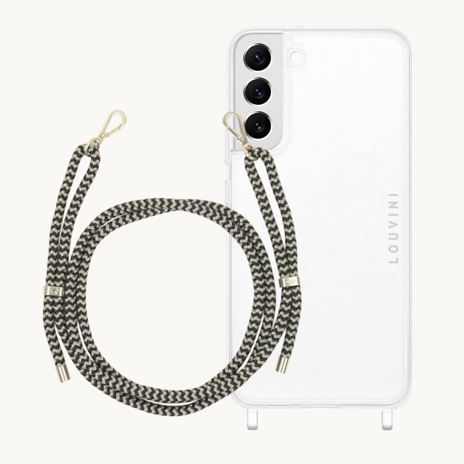 ensemble coque pour téléphone transparente et cordon noir vert
