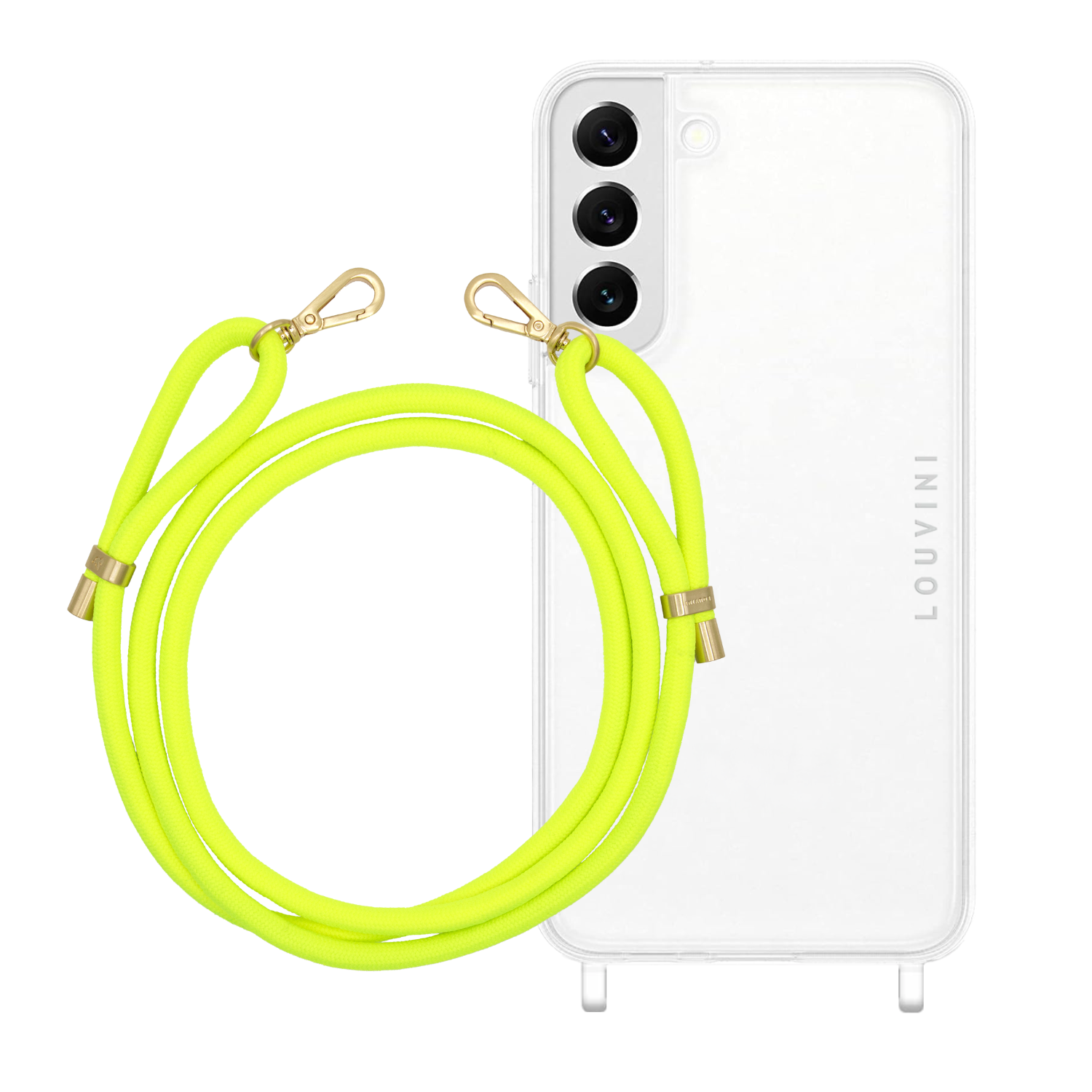 ensemble coque pour téléphone transparente et cordon jaune fluo
