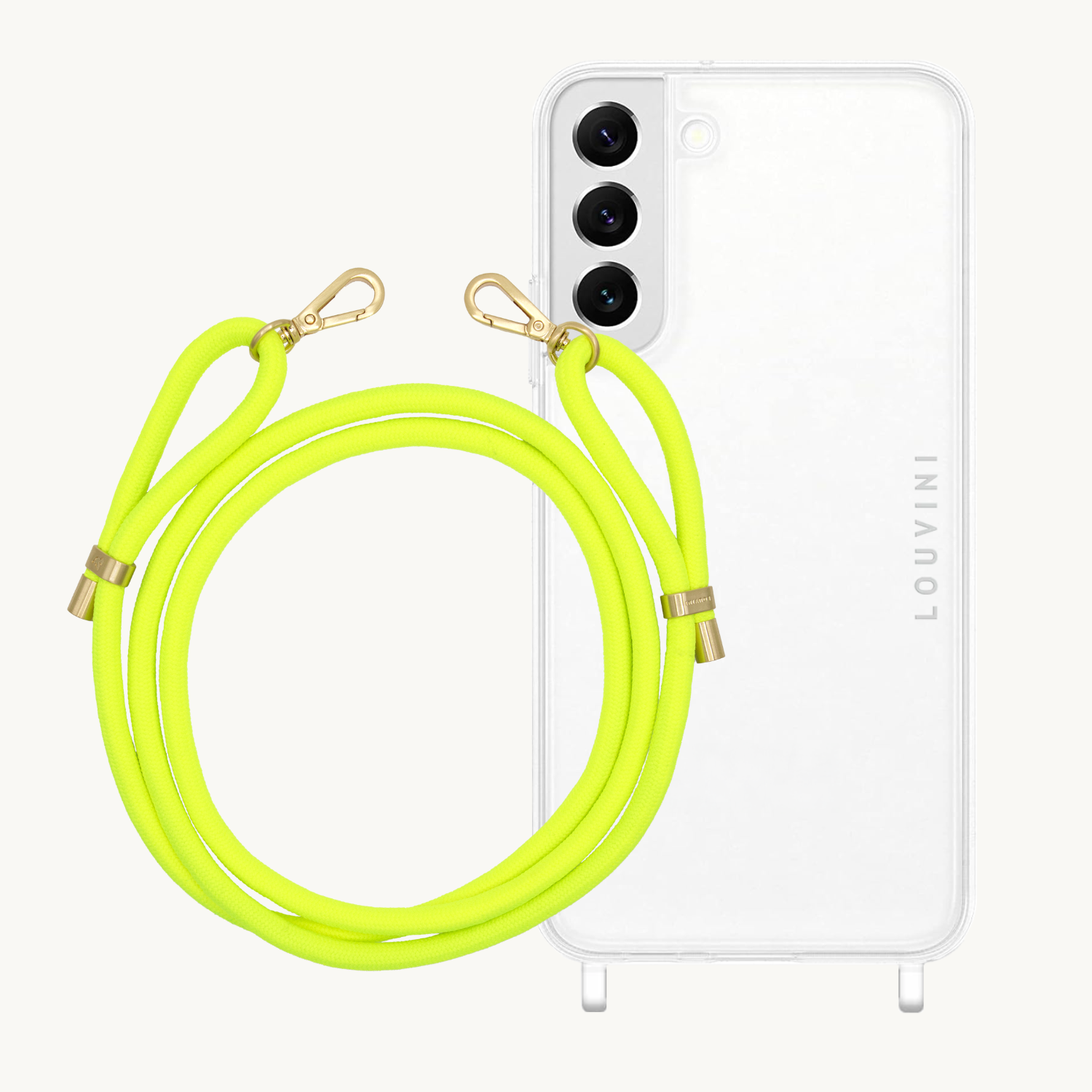 ensemble coque pour téléphone transparente et cordon jaune fluo