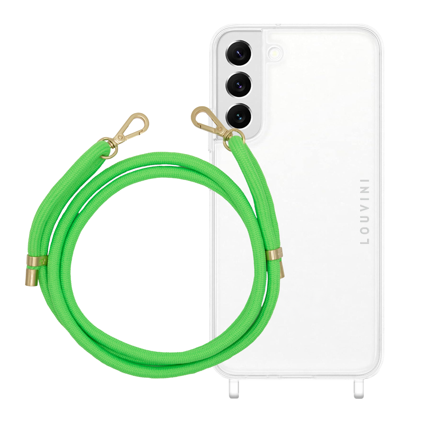 ensemble coque pour téléphone transparente et cordon vert fluo